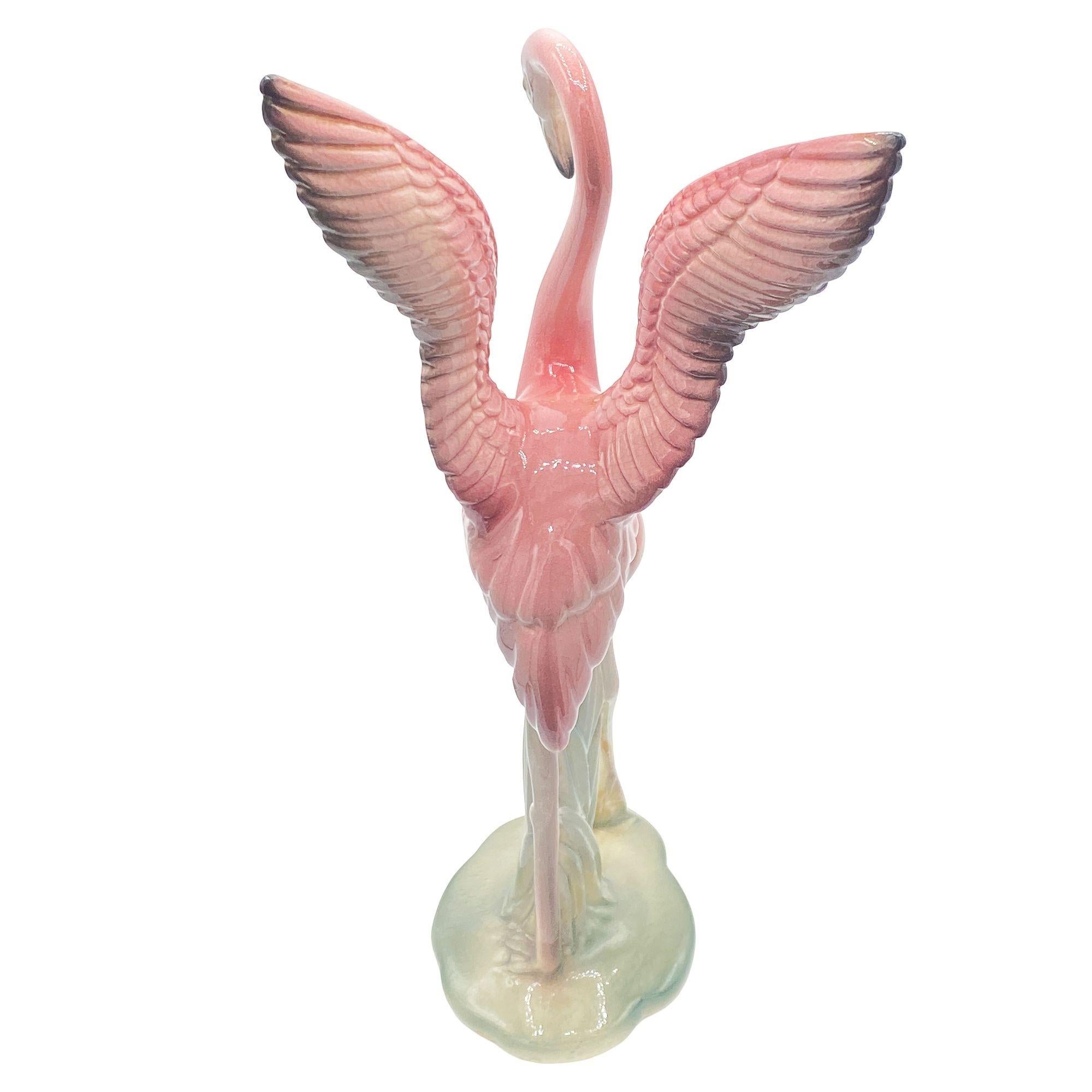 Mid-century Pink & Green Flamingo Ceramic Tabletop Sculpture Pair By Brad Keeler For Sale 3