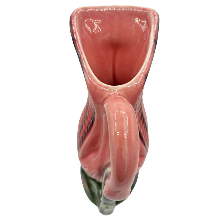 Mid-century Pink and Green Flamingo Tropical Water Pitcher by