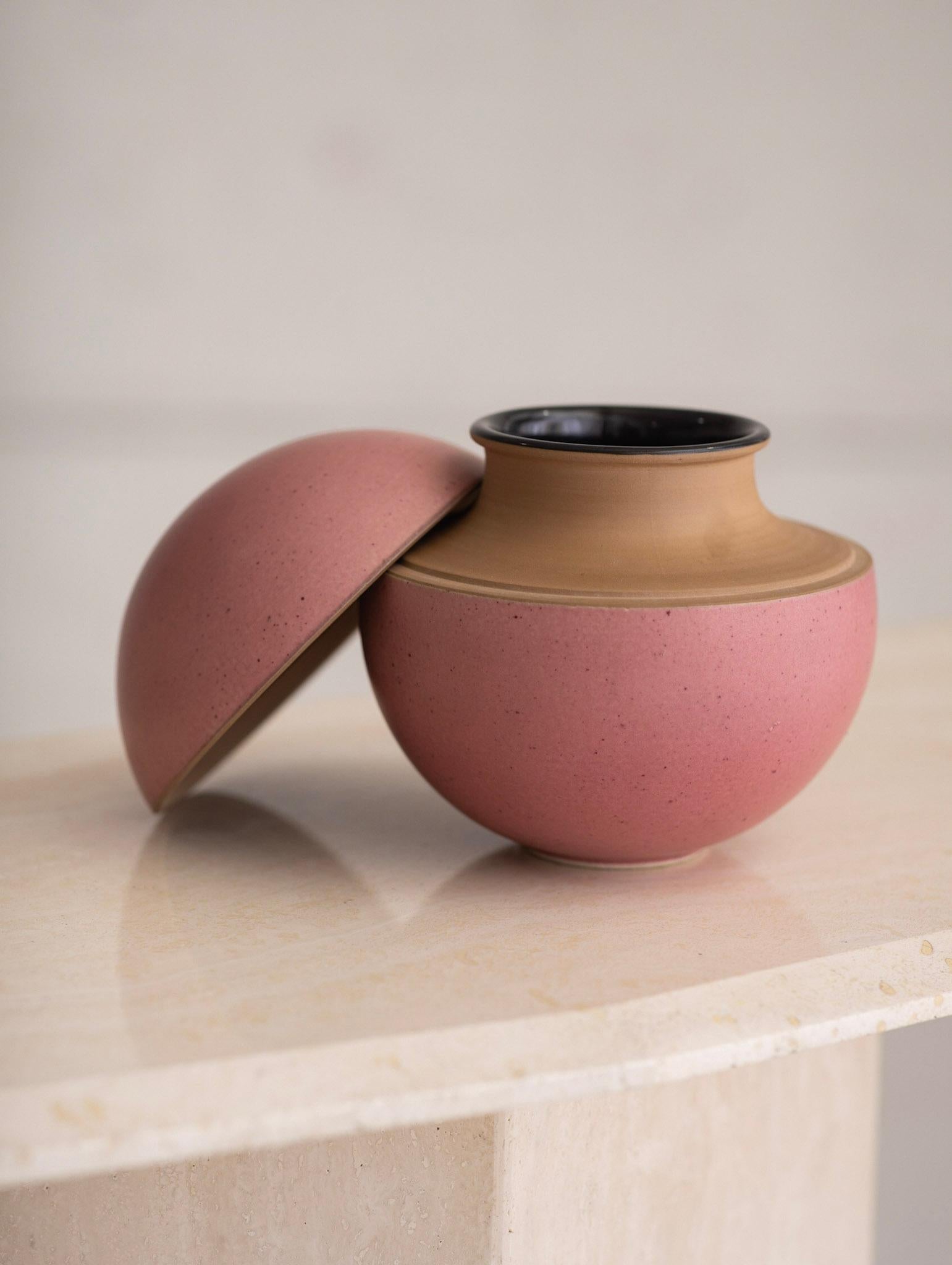 Ceramic Mid-Century Pink Italian Pottery Vessel with Lid