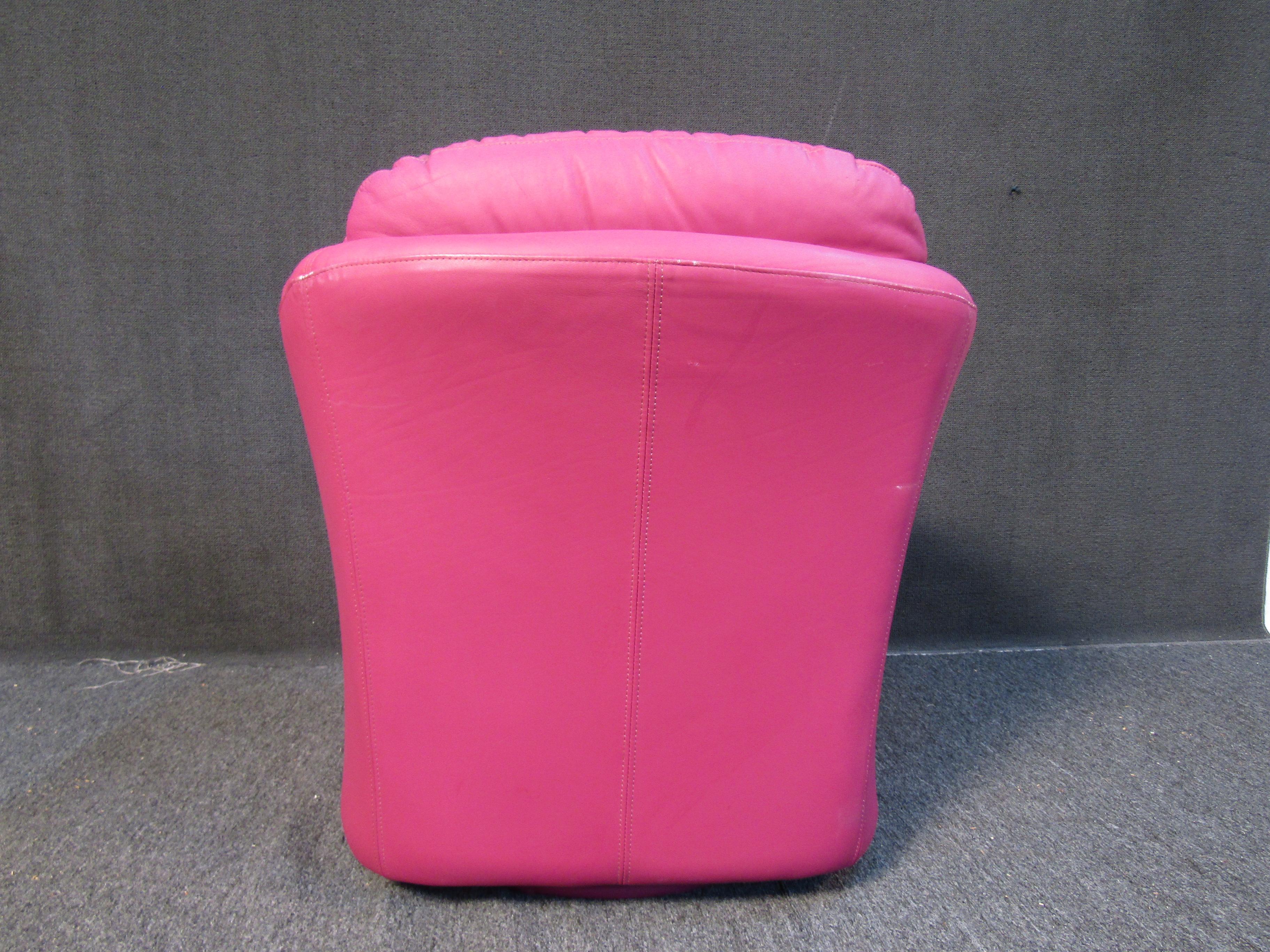 Leather Mid-Century Pink Lounge Swivel Chair