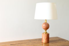 Mid-Century Pink Marble and Brass Table Lamp by Maison Barbier, France, 1970s
