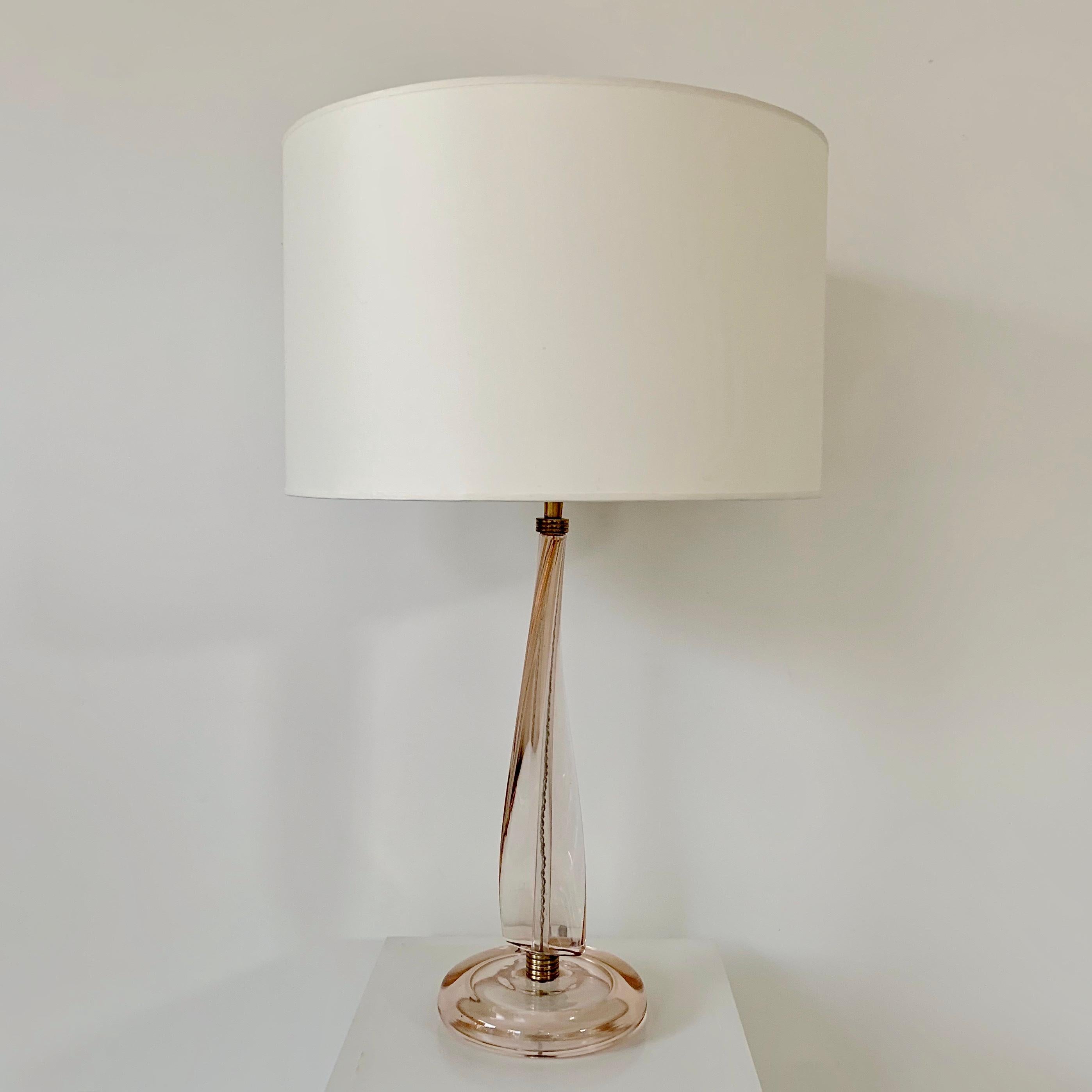 Italian Pale Pink Murano Glass Table Lamp, circa 1950, Italy. For Sale