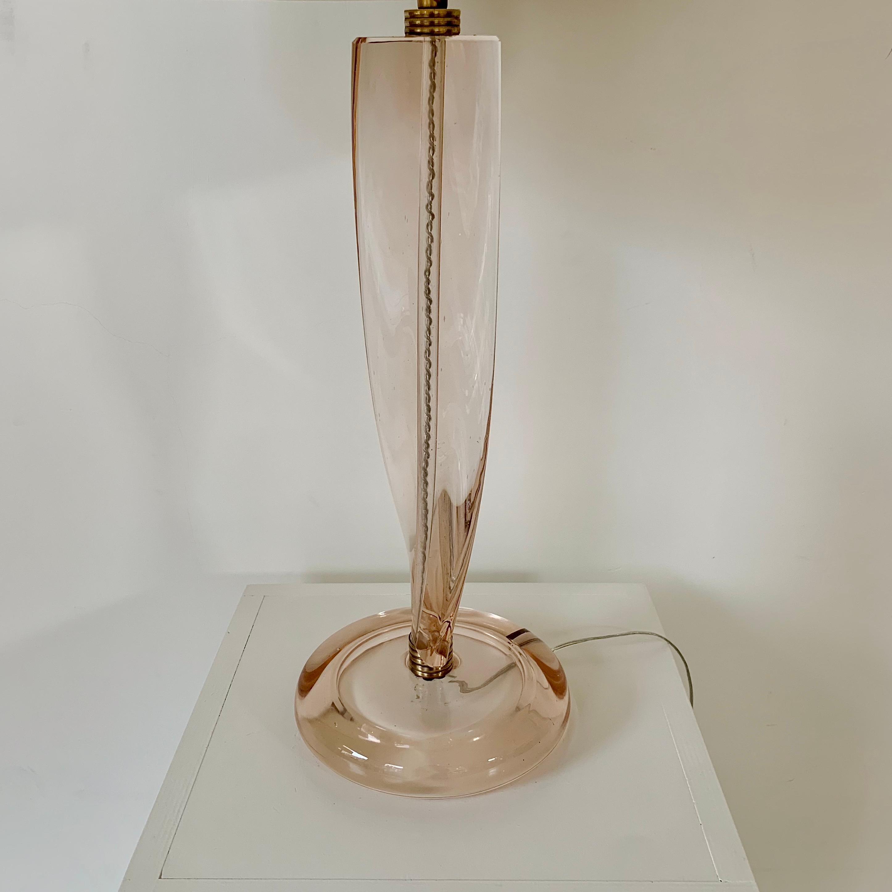 Mid-20th Century Pale Pink Murano Glass Table Lamp, circa 1950, Italy. For Sale