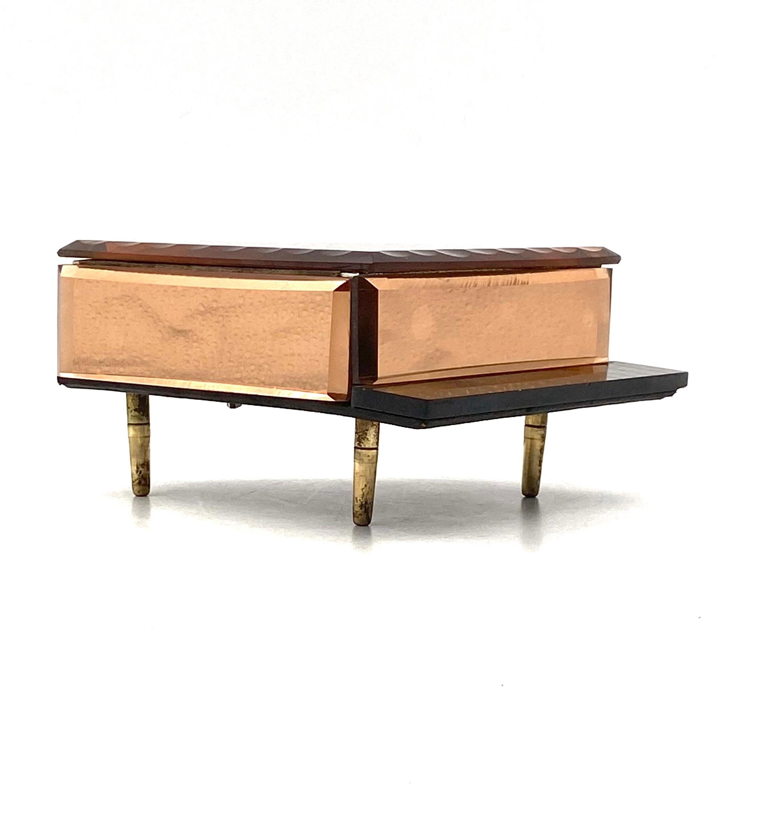 Brass Mid-century pink Piano-shaped Jewelry Boxes / music boxes, Reuge Switzerland 1950s For Sale