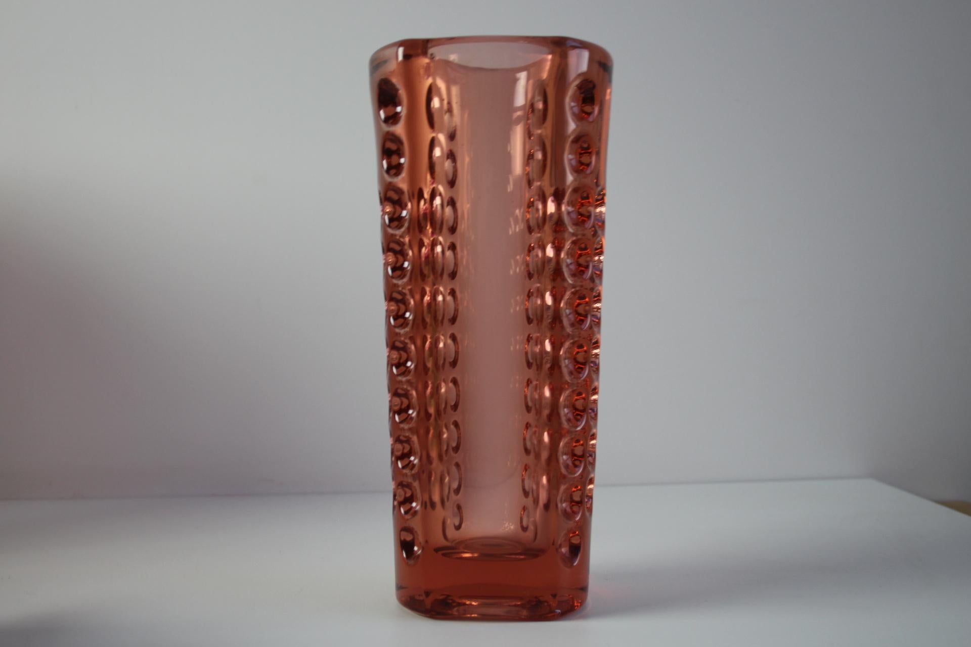 Mid-Century Modern Mid-Century Pink Pressed Glass Vase by Rudolf Jurnikl, Czechoslovakia, 1960 For Sale