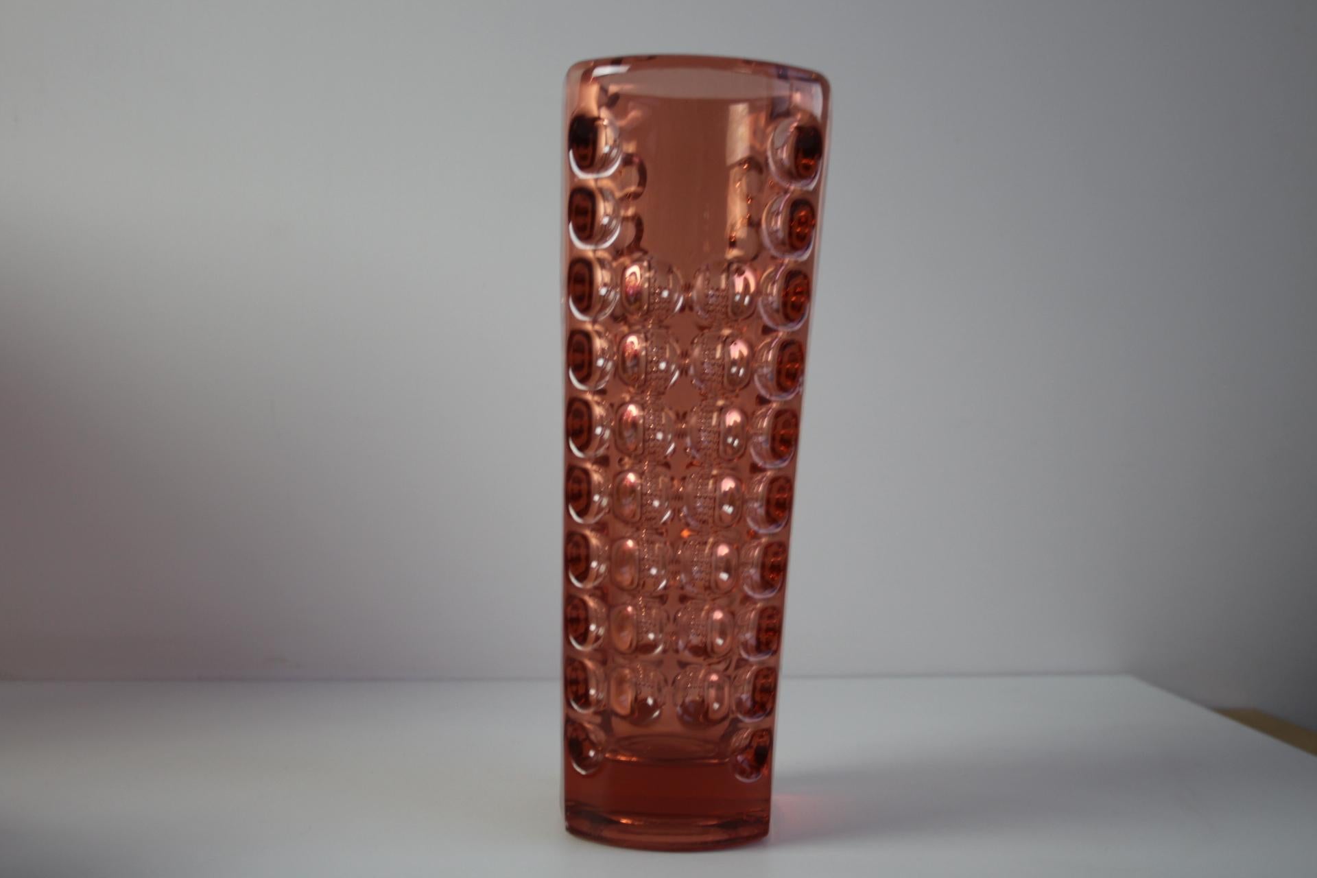 Mid-20th Century Mid-Century Pink Pressed Glass Vase by Rudolf Jurnikl, Czechoslovakia, 1960 For Sale