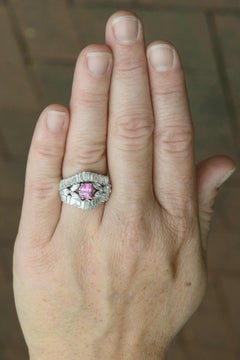 Mid Century Pink Sapphire and Diamond Cigar Band Cocktail Ring