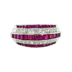 Mid-Century Pink Sapphire and Diamond Ring