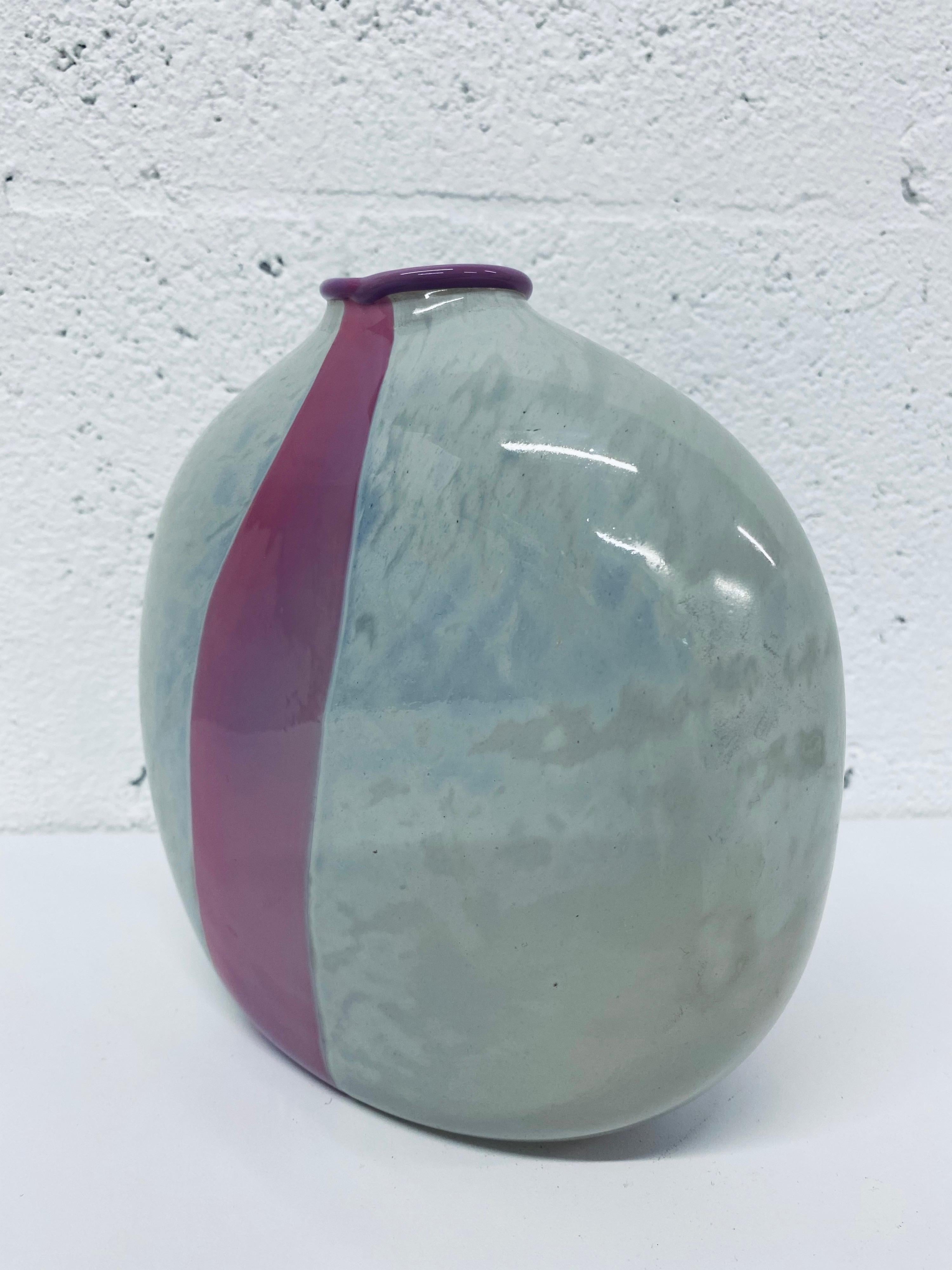 Modern artist signed glass vase, 1987.