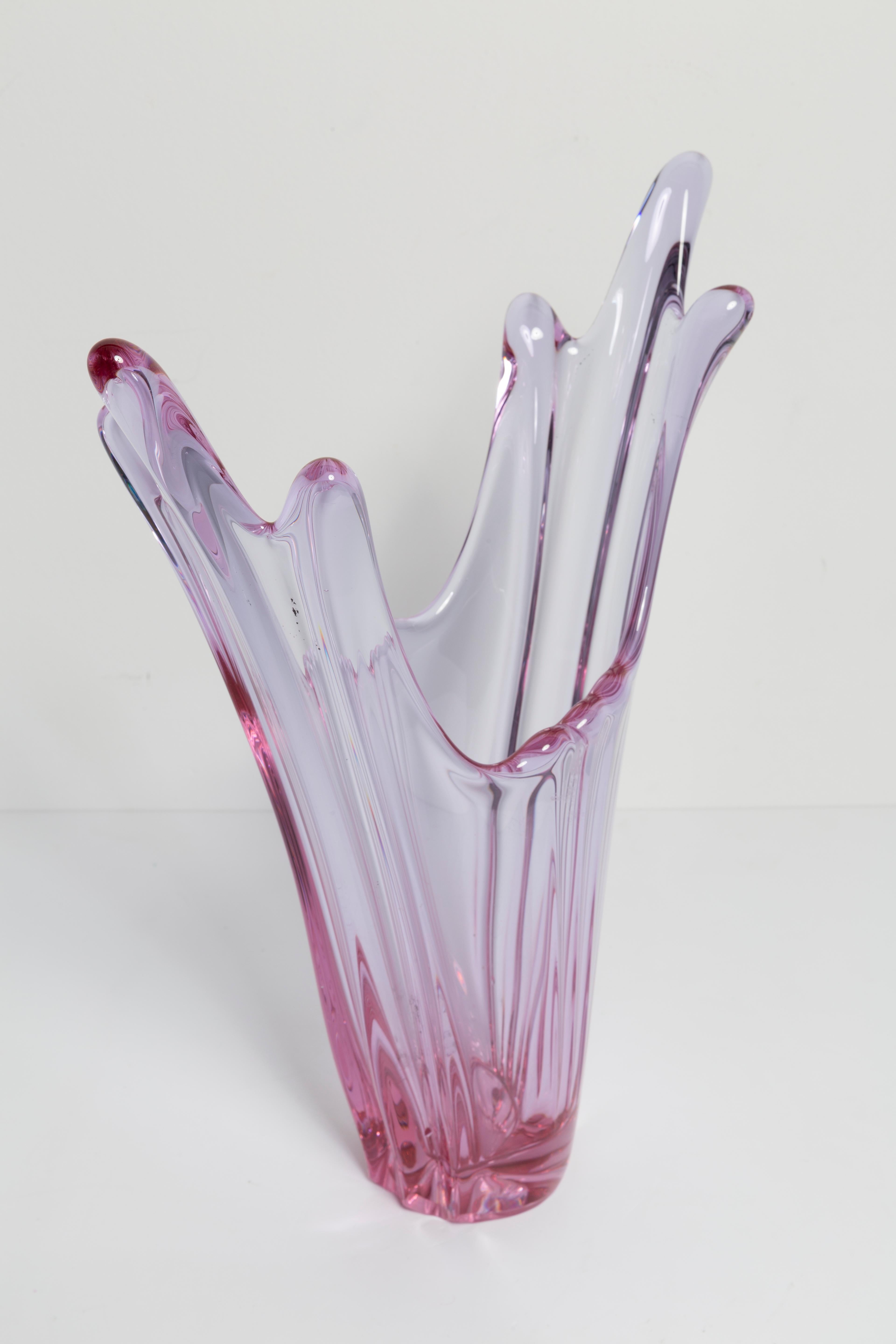 Glass Mid Century Pink Vase, Poland, 1960s For Sale