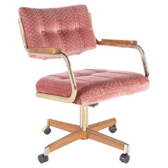Mid Century Pink Velvet and Brass Rolling Office Desk Chair