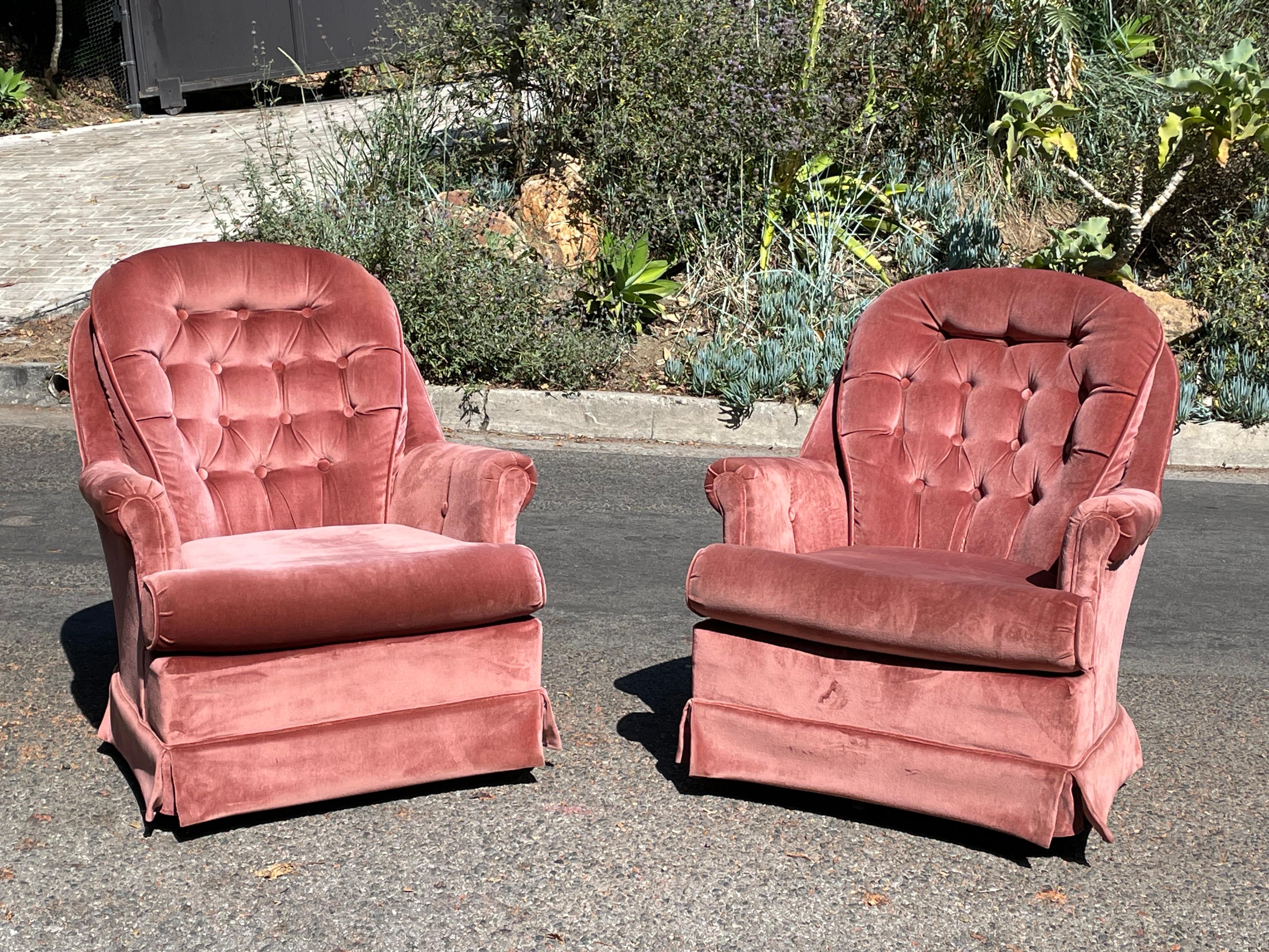 Mid-20th Century Mid-Century Pink Velvet Swivel Chairs, circa 1960s