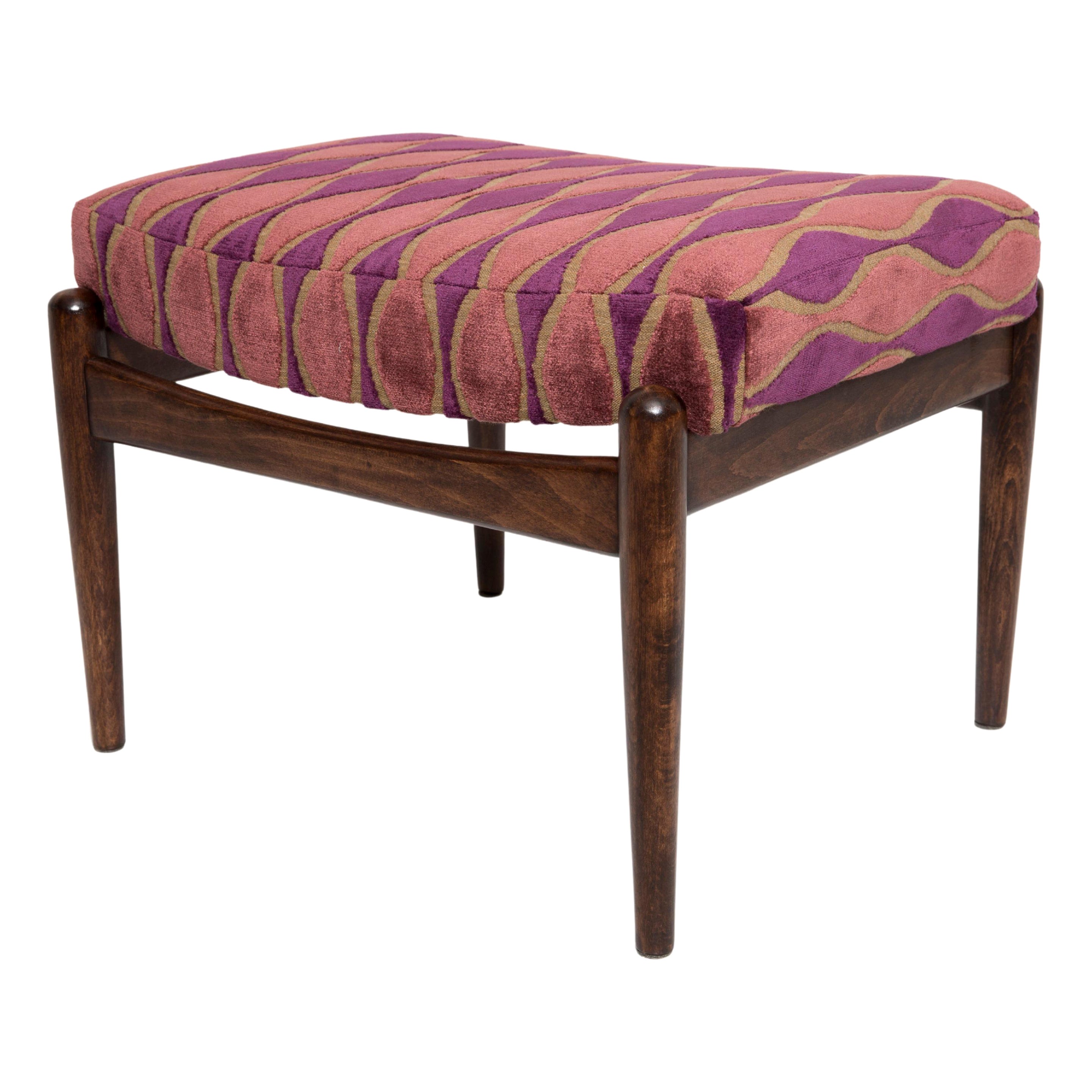 Tabouret vintage en velours rose du milieu du siècle dernier, Edmund Homa, années 1960