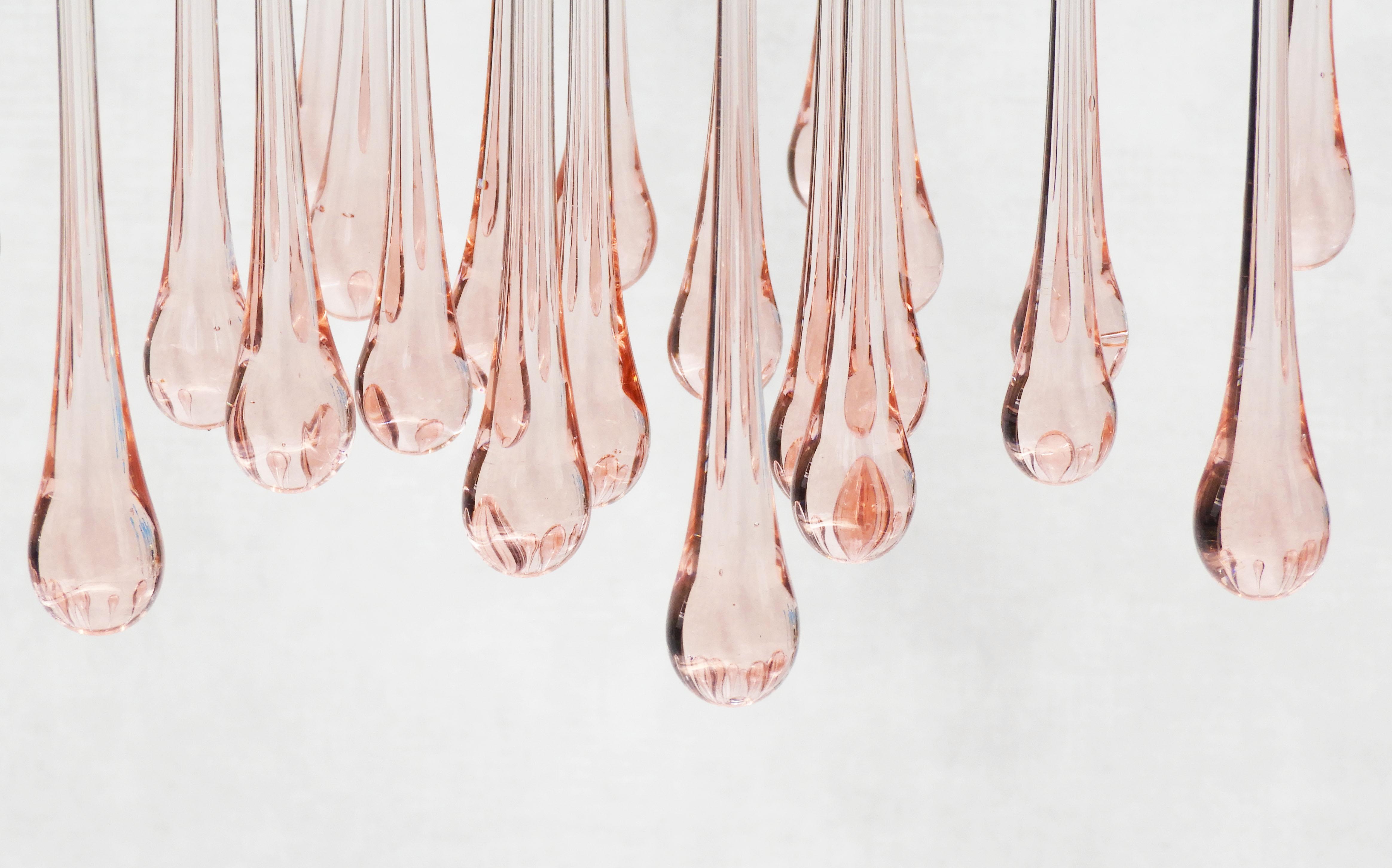 20th Century Mid-Century Pink Venini Style Murano Glass Chandelier Pendant Light, C1960
