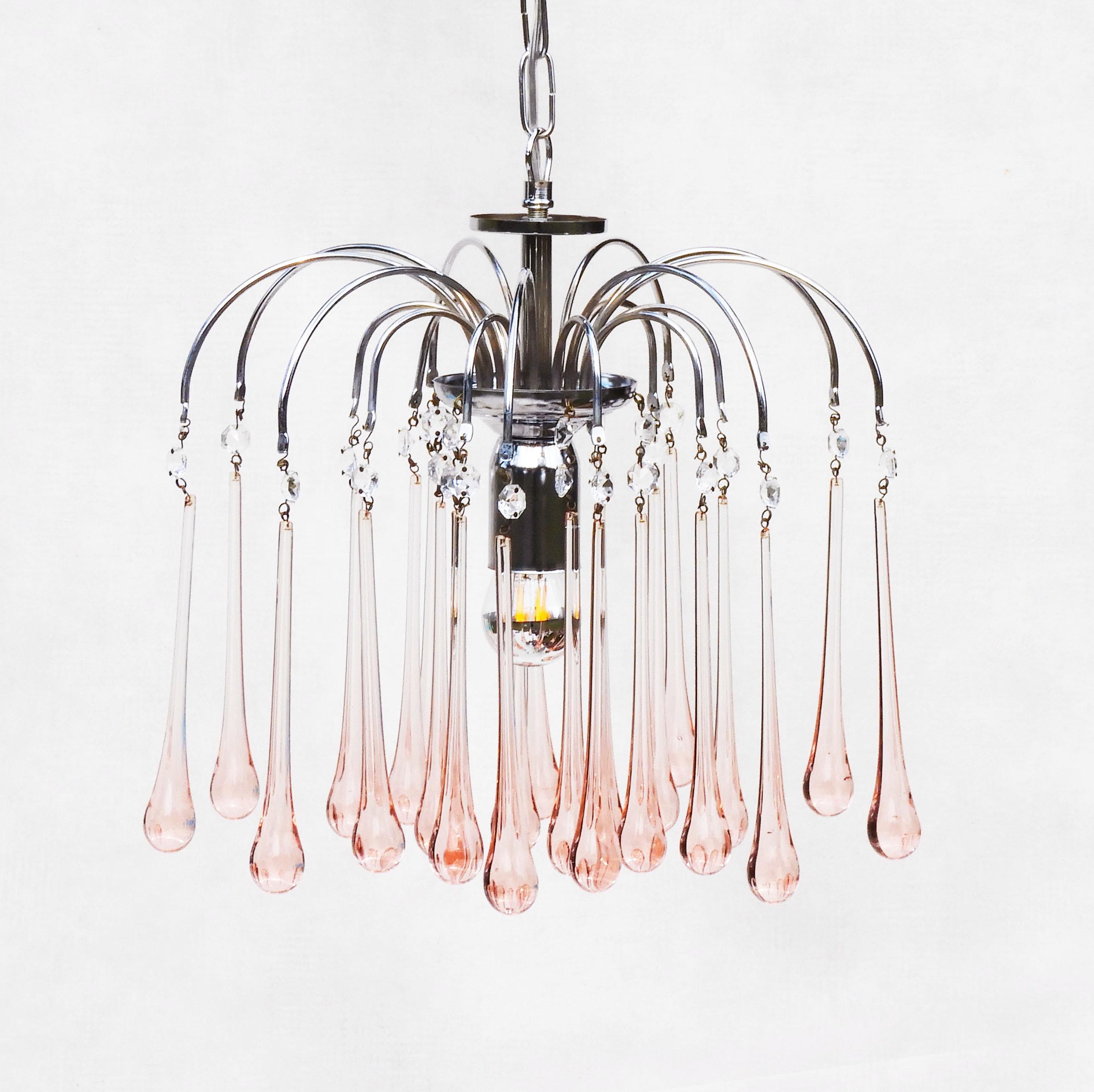Mid-Century Pink Venini Style Murano Glass Chandelier Pendant Light, C1960 2