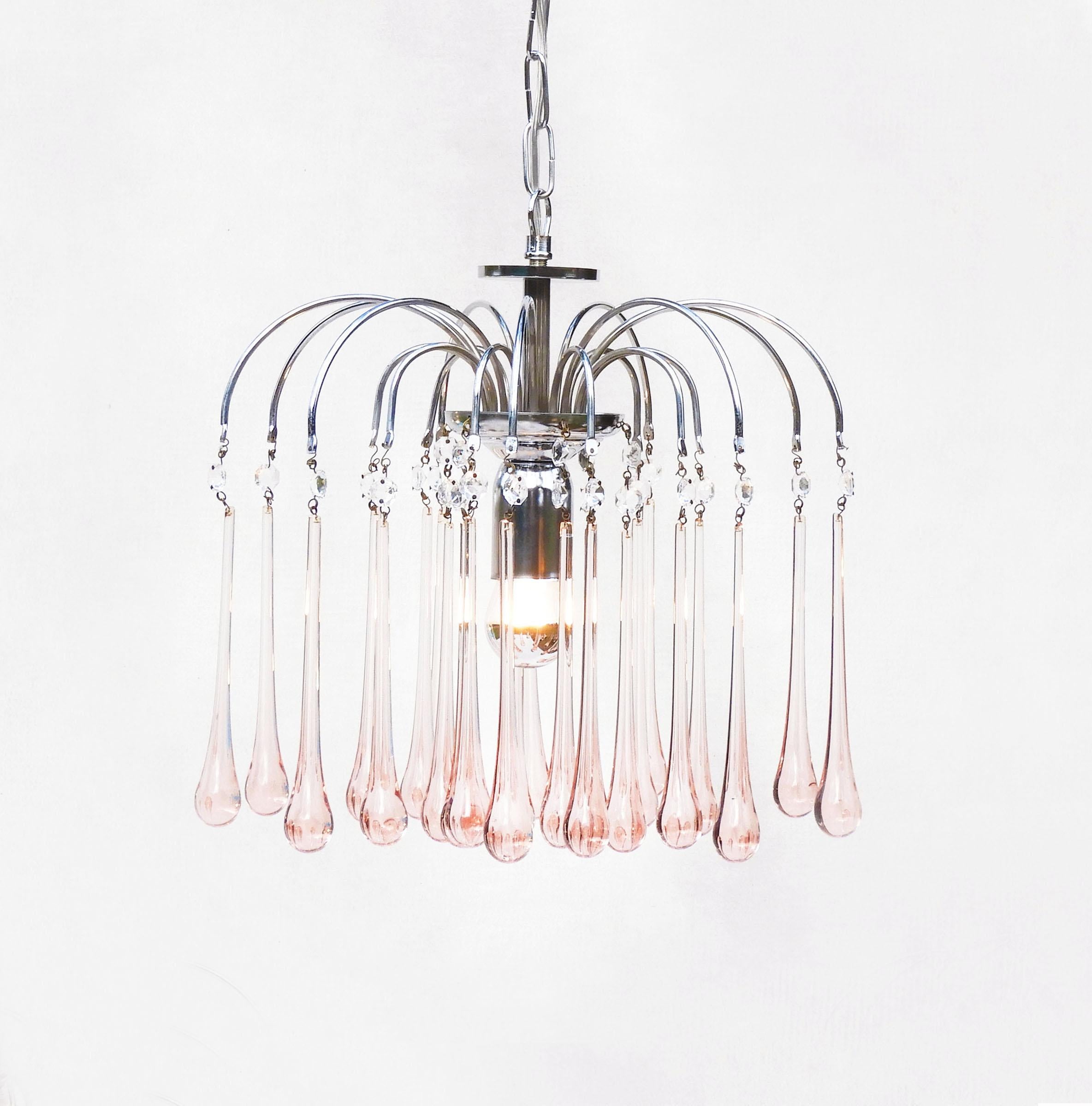 Mid-Century Pink Venini Style Murano Glass Chandelier Pendant Light, C1960 3