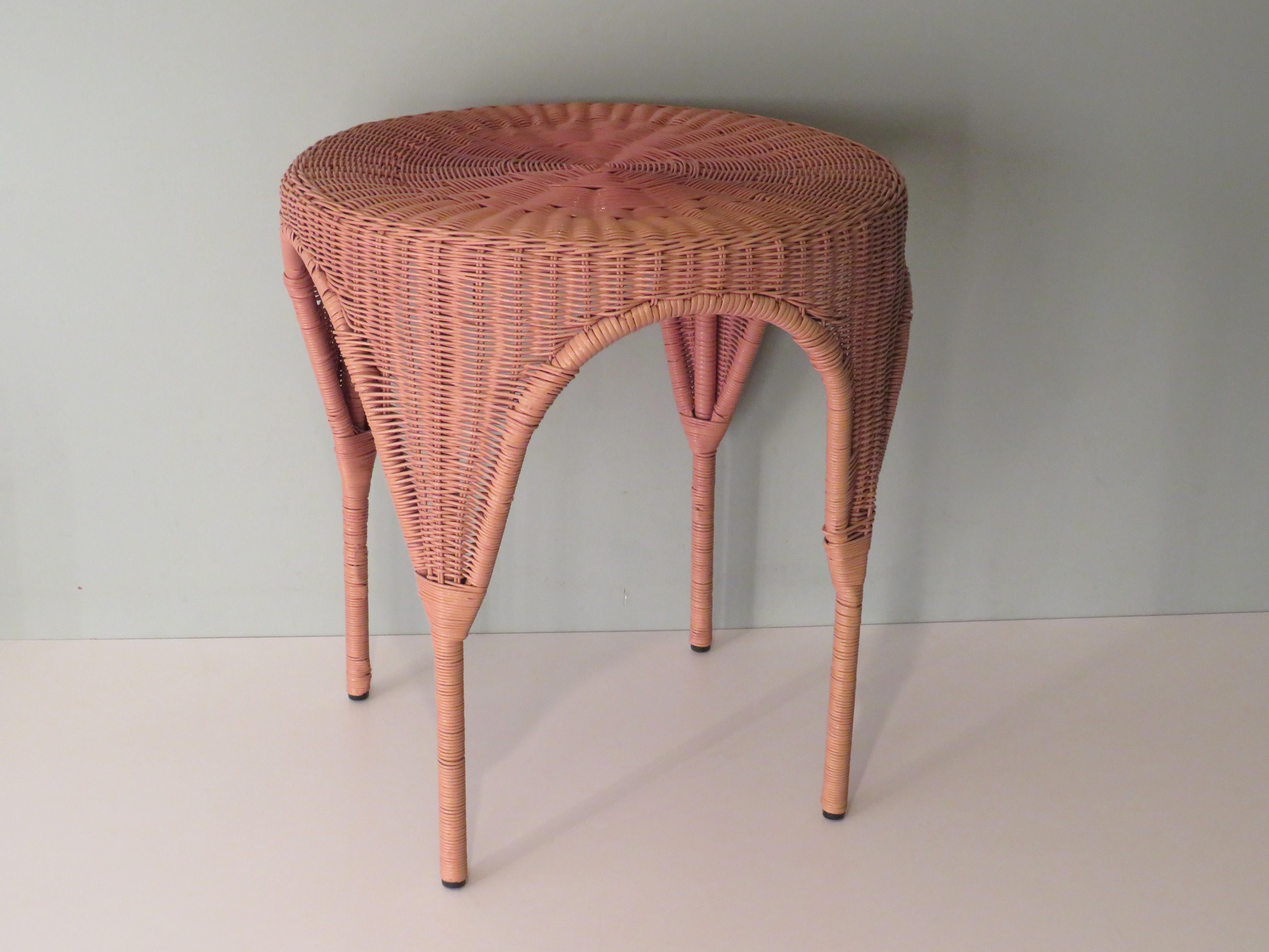 pink rattan side table