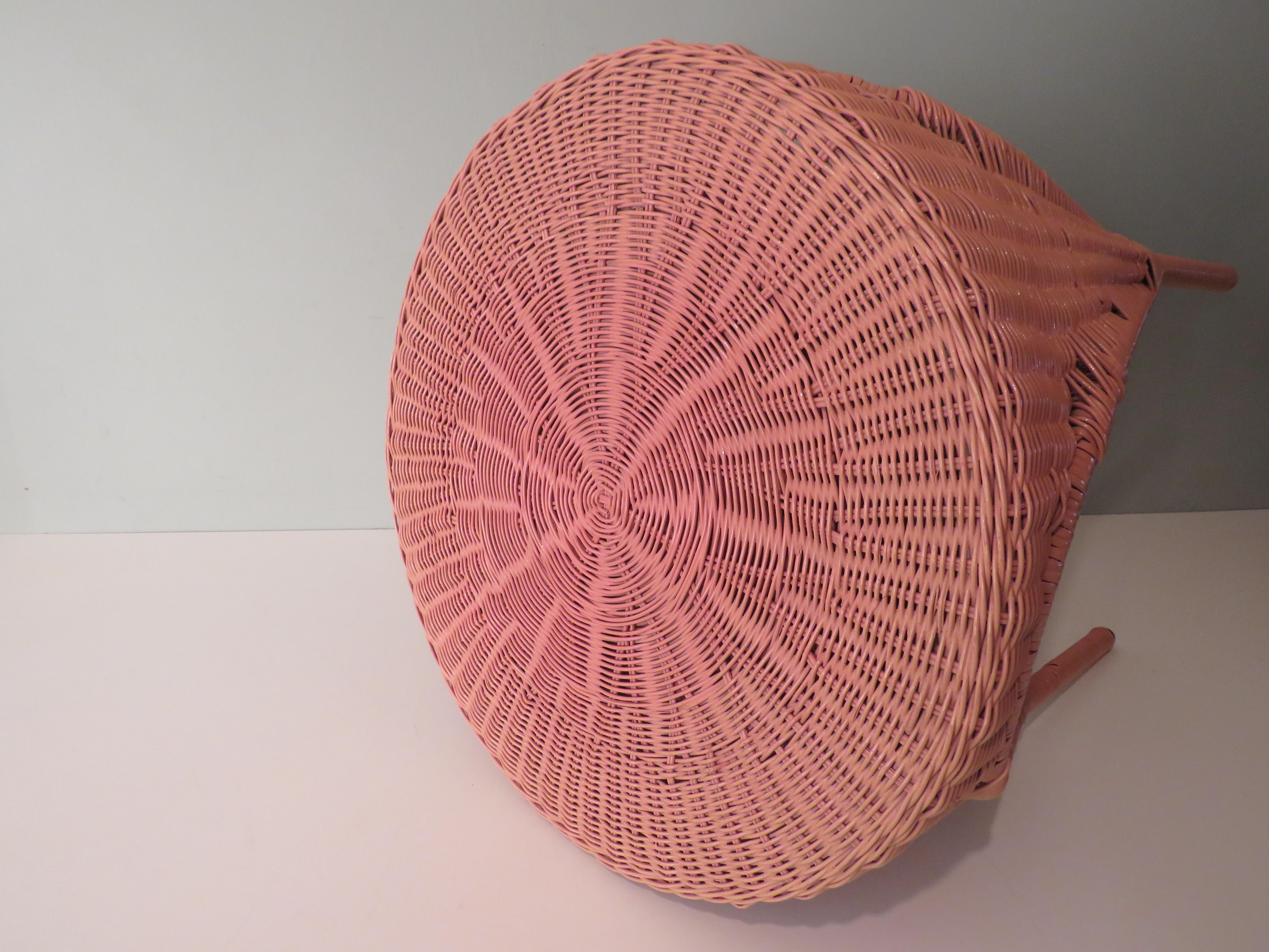 Lacquered Mid-Century Pink Wicker, Rattan Coffee or Side Table For Sale
