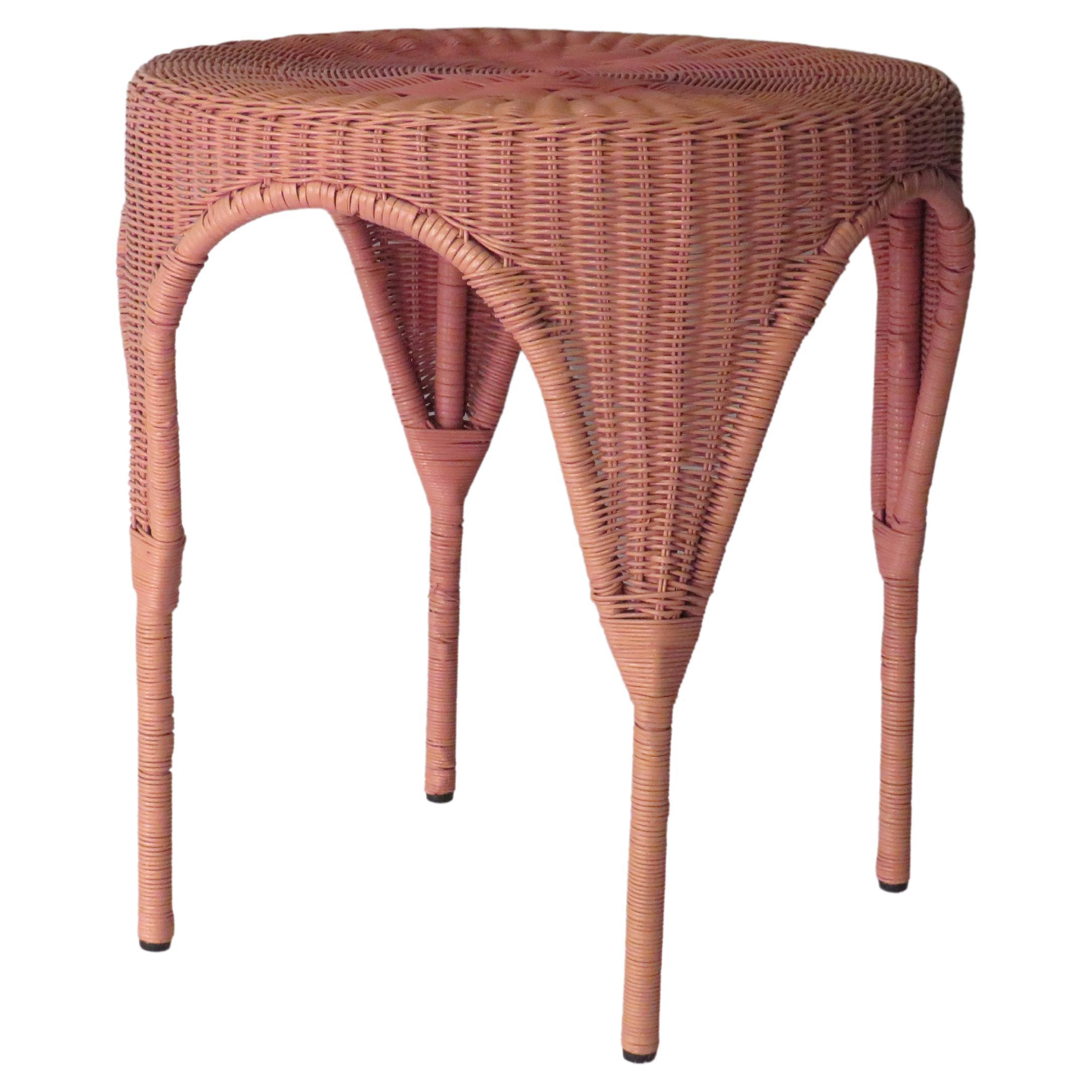 Mid-Century Pink Wicker, Rattan Coffee or Side Table For Sale