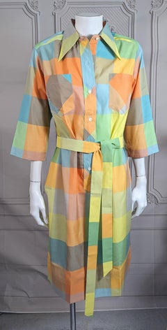 Mid Century Plaid Silk Shirtwaist Dress