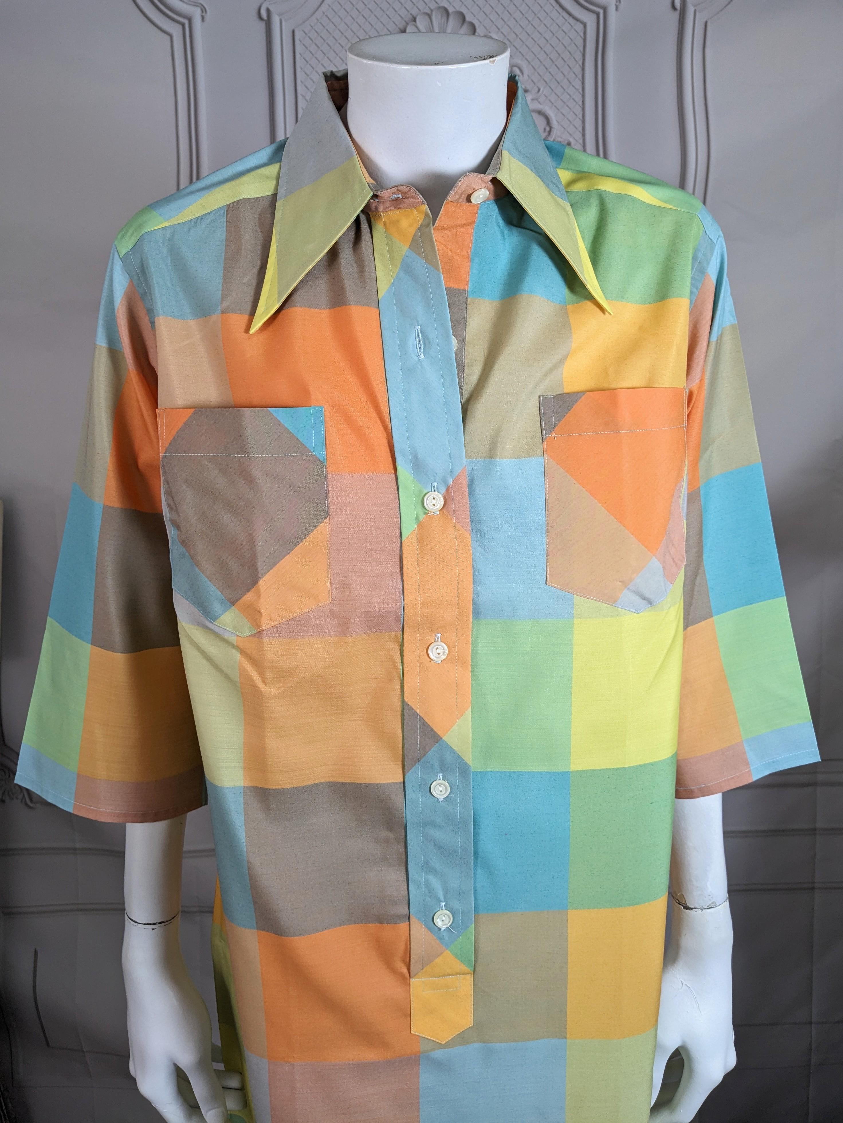 Mid Century Plaid Silk Shirtwaist Dress In New Condition For Sale In New York, NY