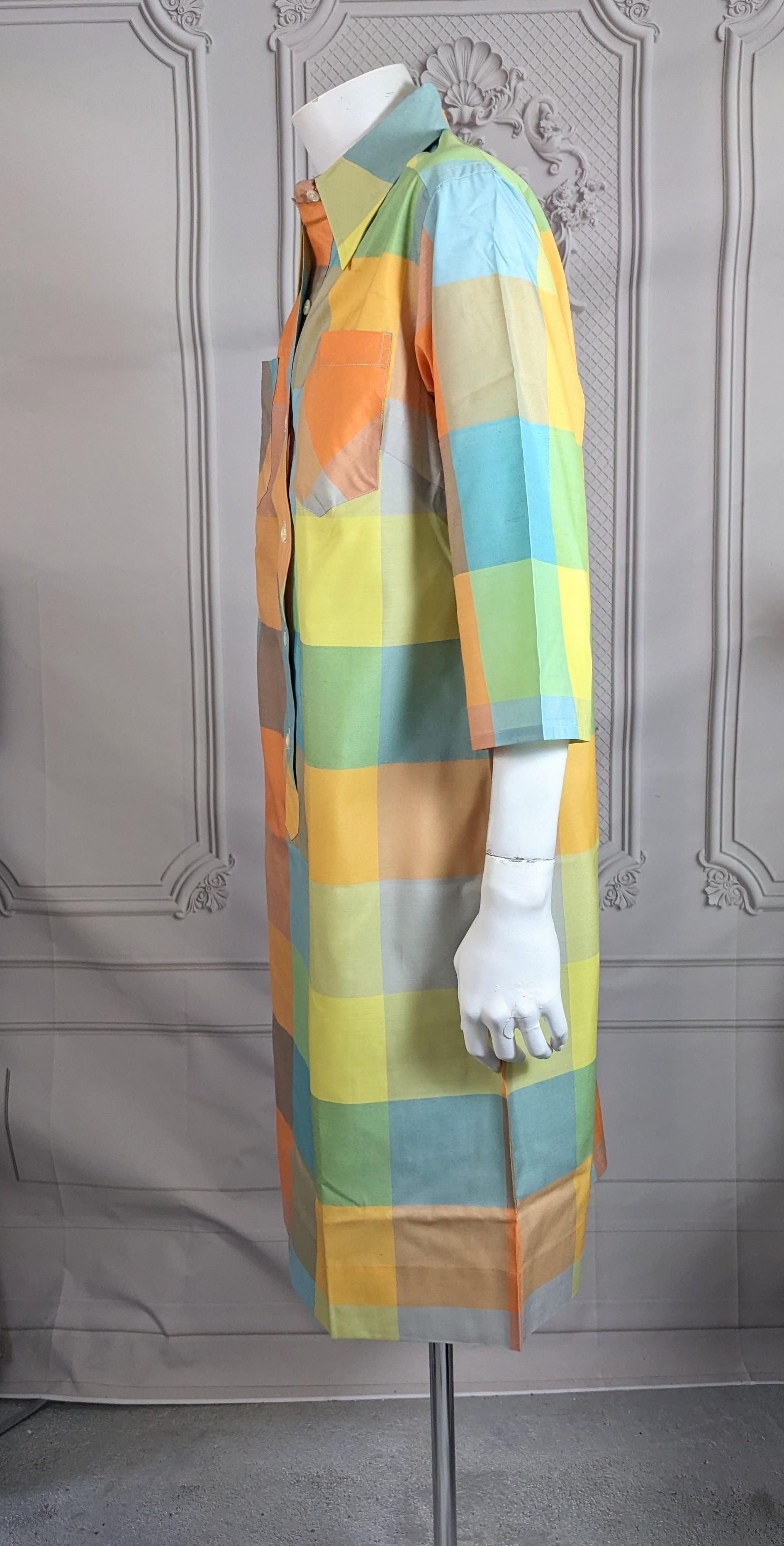 Women's or Men's Mid Century Plaid Silk Shirtwaist Dress For Sale