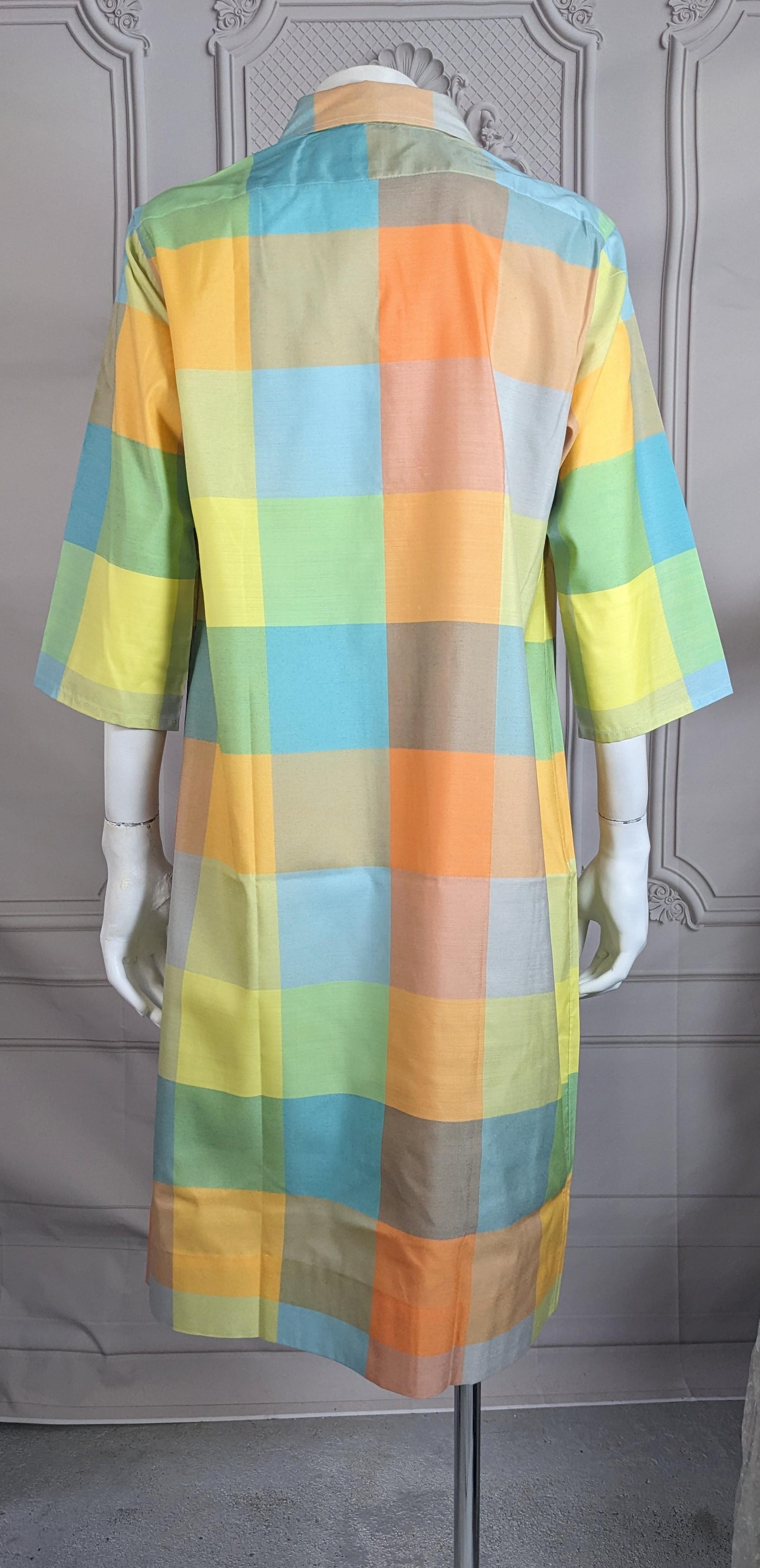 Mid Century Plaid Silk Shirtwaist Dress For Sale 1