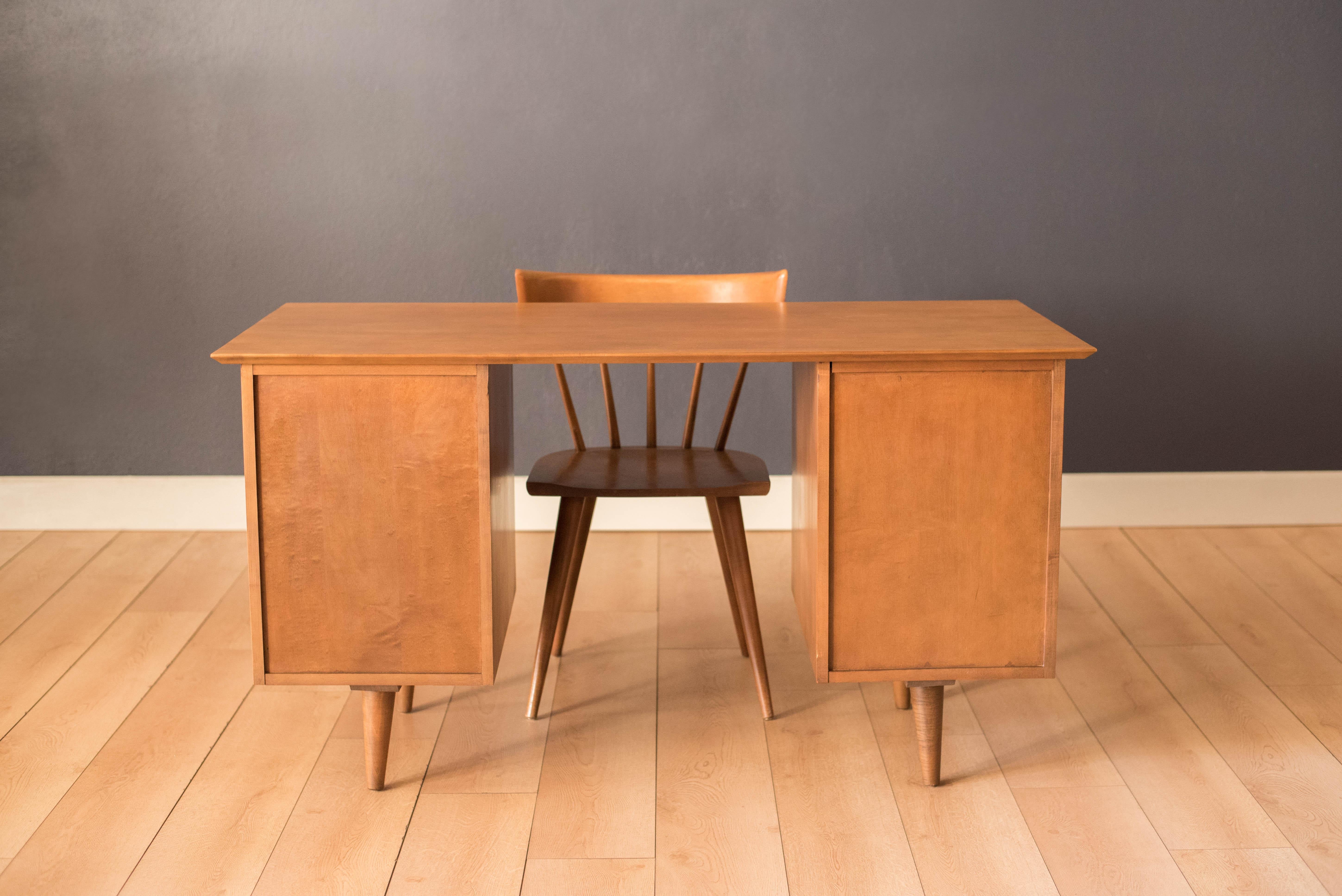 Brass Mid Century Planner Group Double Pedestal Desk by Paul McCobb