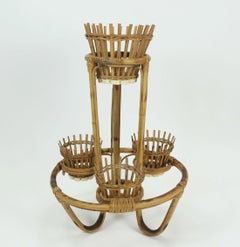 mid century PLANT STAND rack 1950s 60s bamboo rattan hawaii tiki era