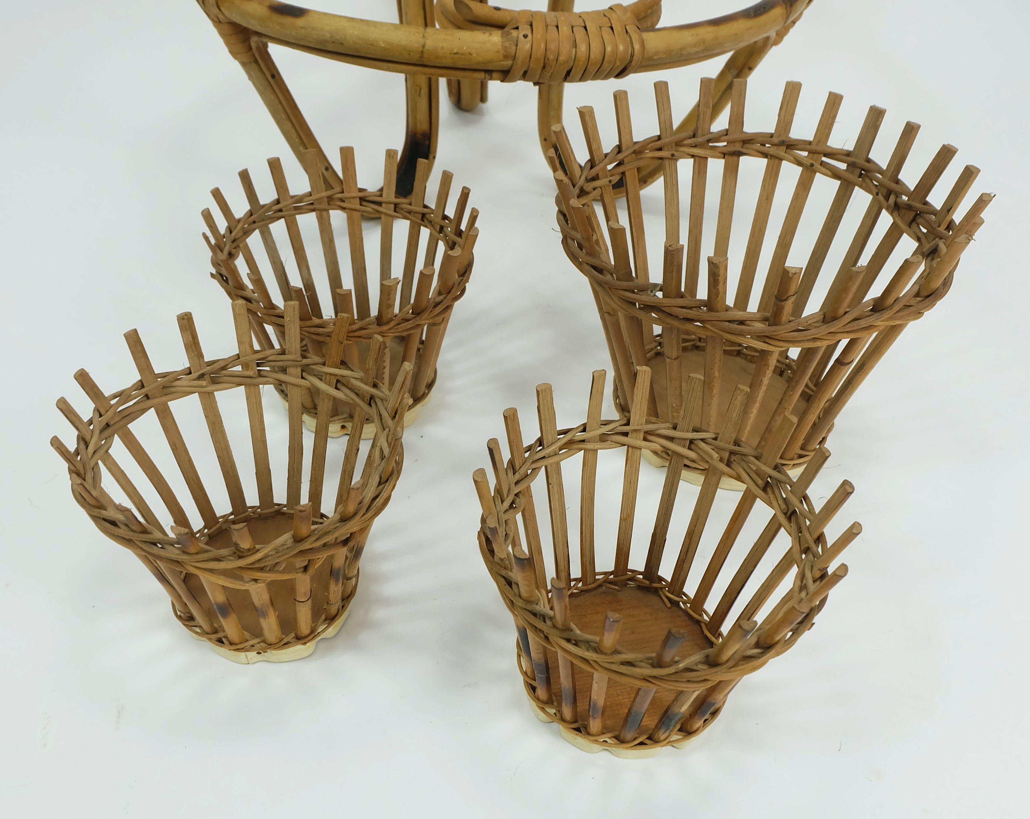 scaffale per piante di metà secolo, anni '50-'60, in bambù e rattan, epoca hawaii tiki in vendita 2