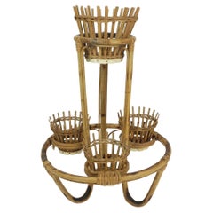 mid century PLANT STAND rack 1950s 60s bamboo rattan hawaii tiki era