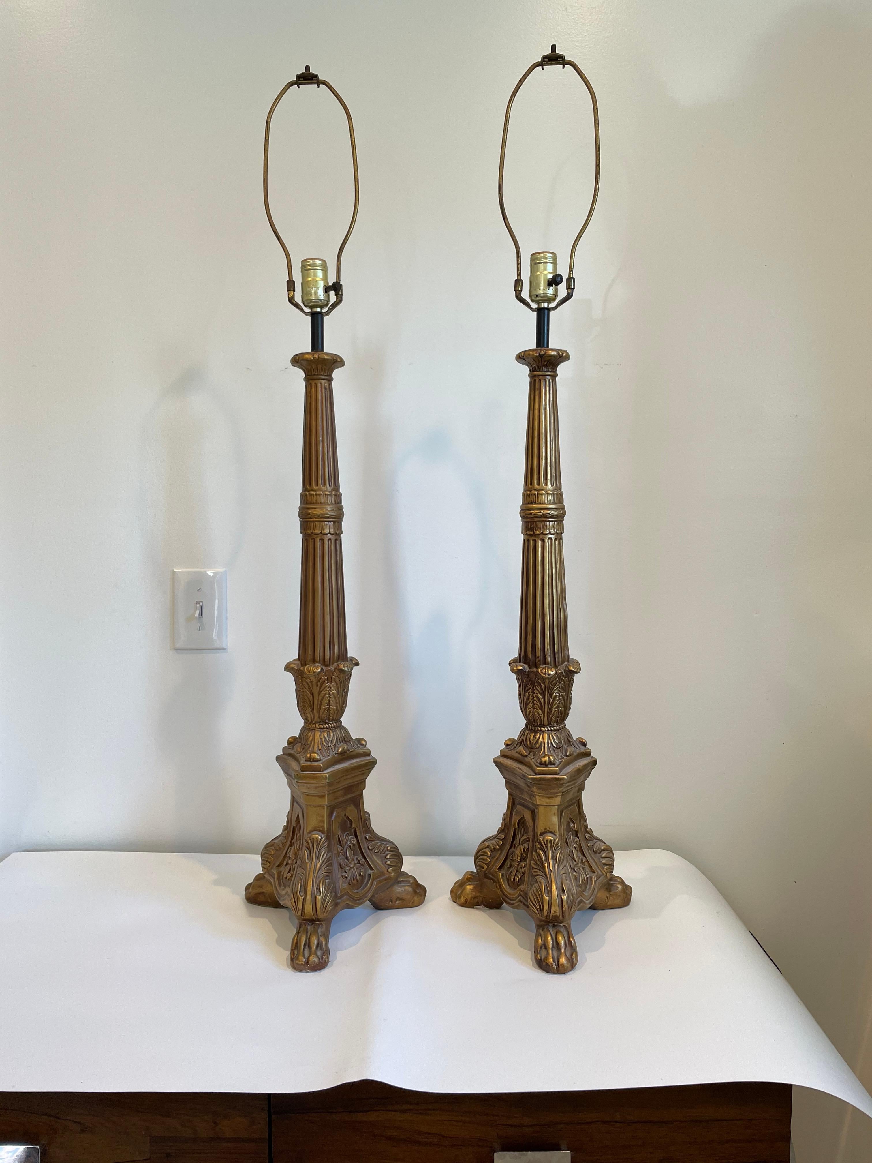 Plaster Mid Century Baroque Stick Lamps For Sale
