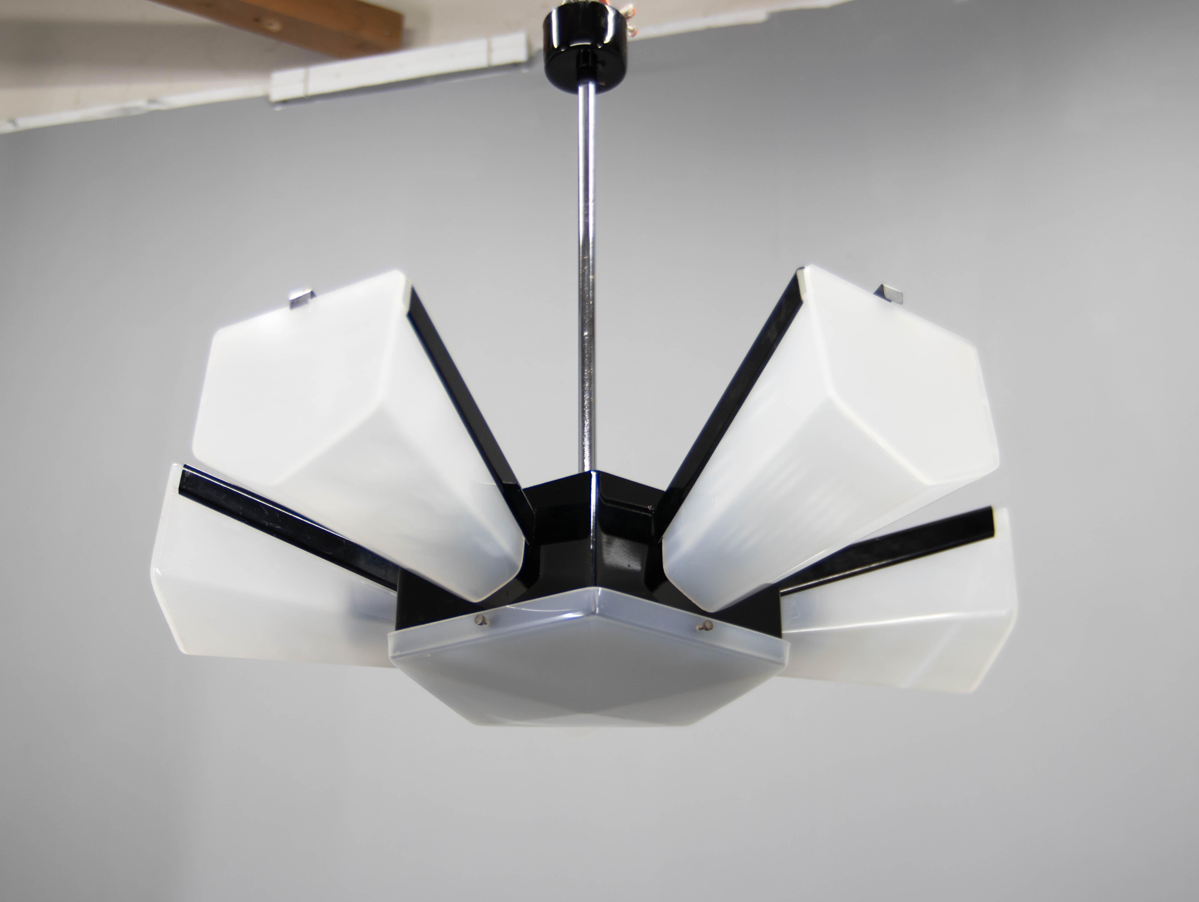 Mid-Century Modern Mid-Century Plastic and Metal Chandelier by Lidokov, Czechoslovakia, 1970s