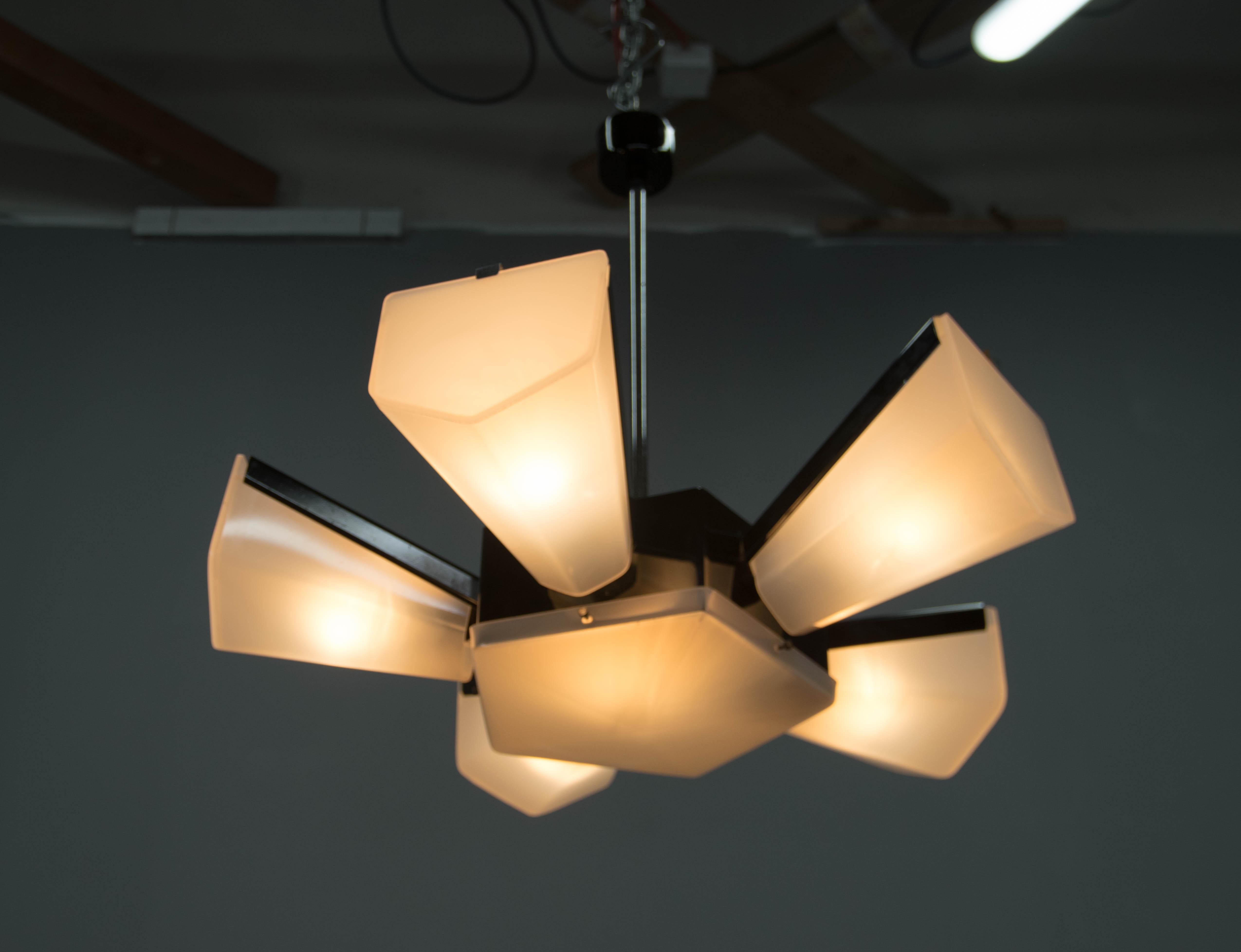 Mid-Century Plastic and Metal Chandelier by Lidokov, Czechoslovakia, 1970s 1
