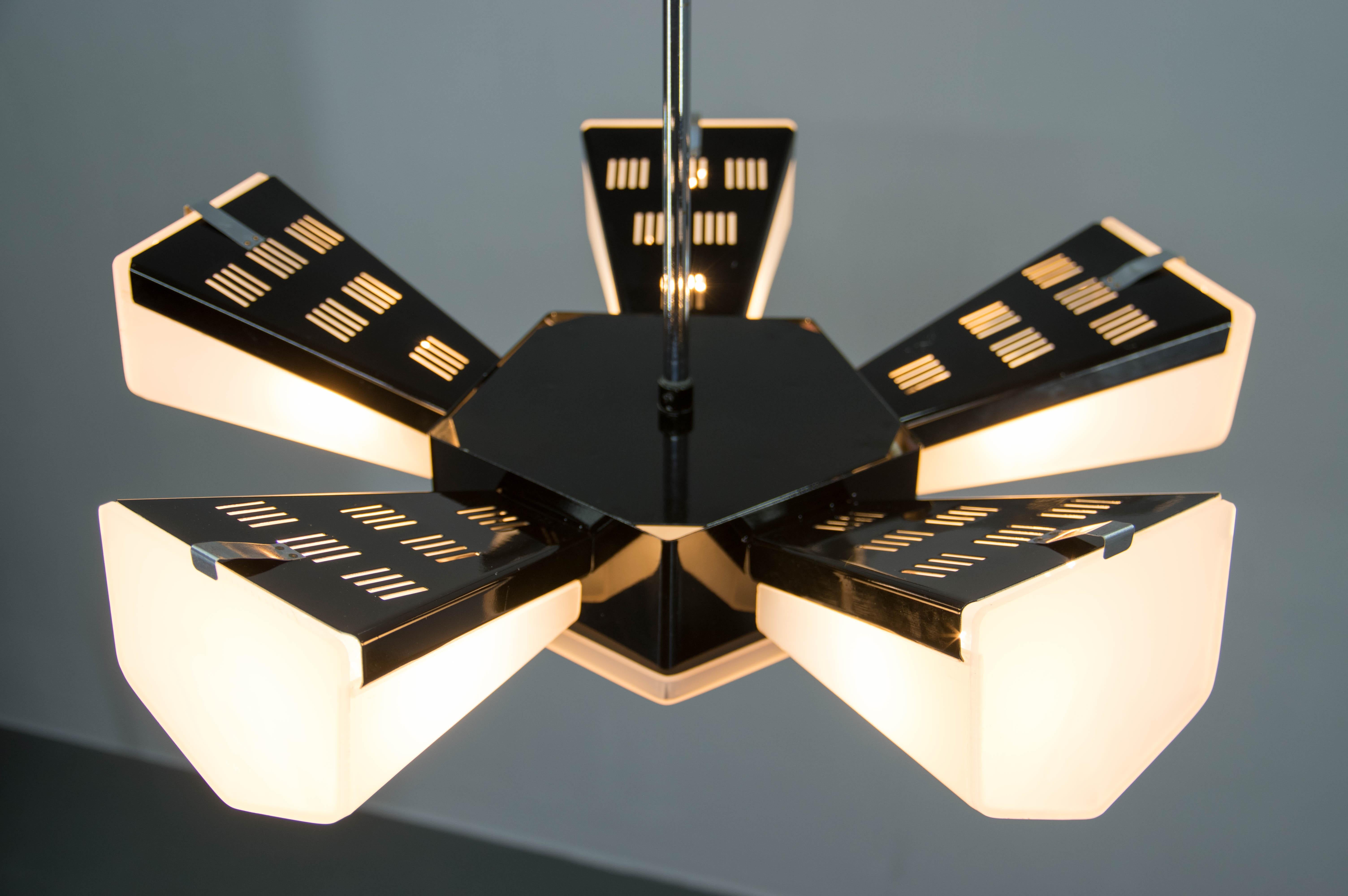 Mid-Century Plastic and Metal Chandelier by Lidokov, Czechoslovakia, 1970s 3