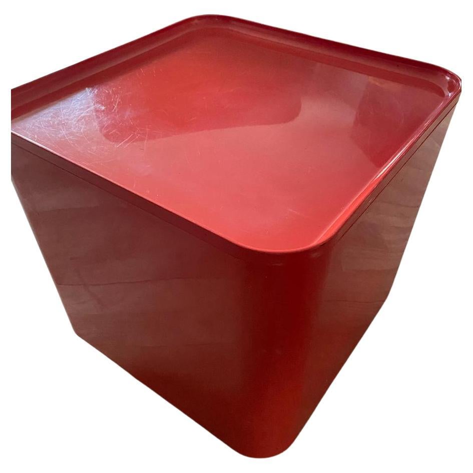 What an iconic and vibrant piece Italian 1960s furniture this container table on wheels is. It is marked.