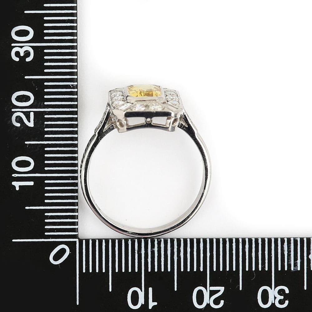 Platinum 1.21ct Cut Yellow Sapphire and Diamond Cluster Ring 7
