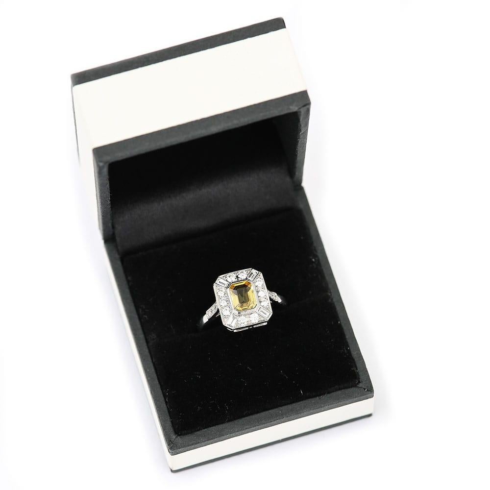 Platinum 1.21ct Cut Yellow Sapphire and Diamond Cluster Ring 9