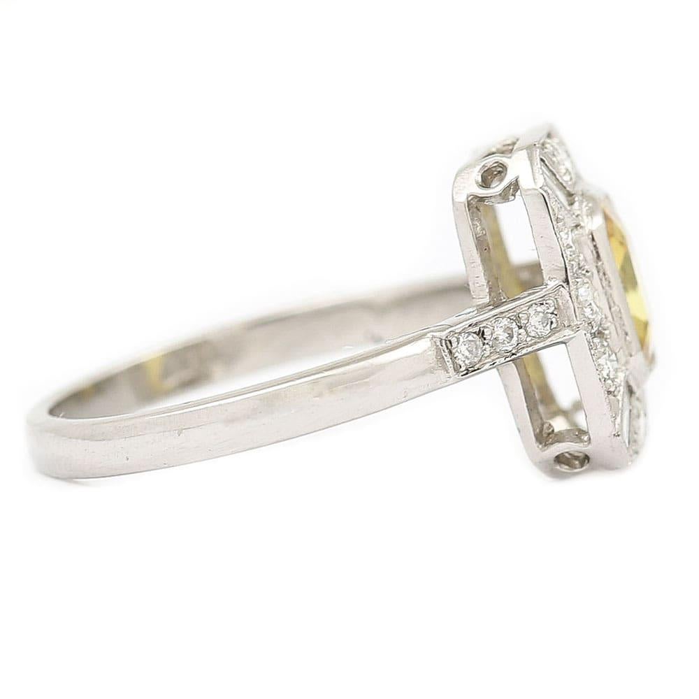 Platinum 1.21ct Cut Yellow Sapphire and Diamond Cluster Ring In Good Condition In Lancashire, Oldham