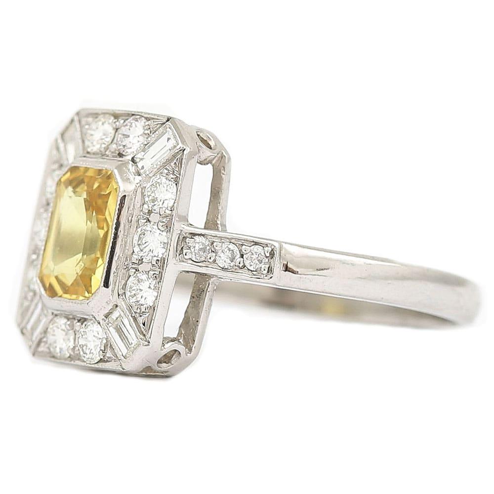 Women's Platinum 1.21ct Cut Yellow Sapphire and Diamond Cluster Ring