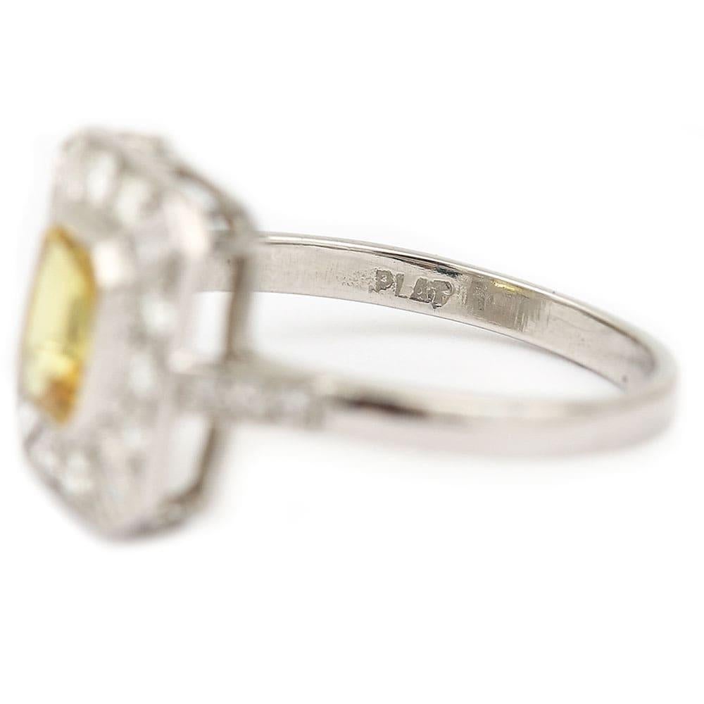 Platinum 1.21ct Cut Yellow Sapphire and Diamond Cluster Ring 2