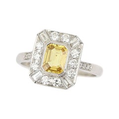 Platinum 1.21ct Cut Yellow Sapphire and Diamond Cluster Ring