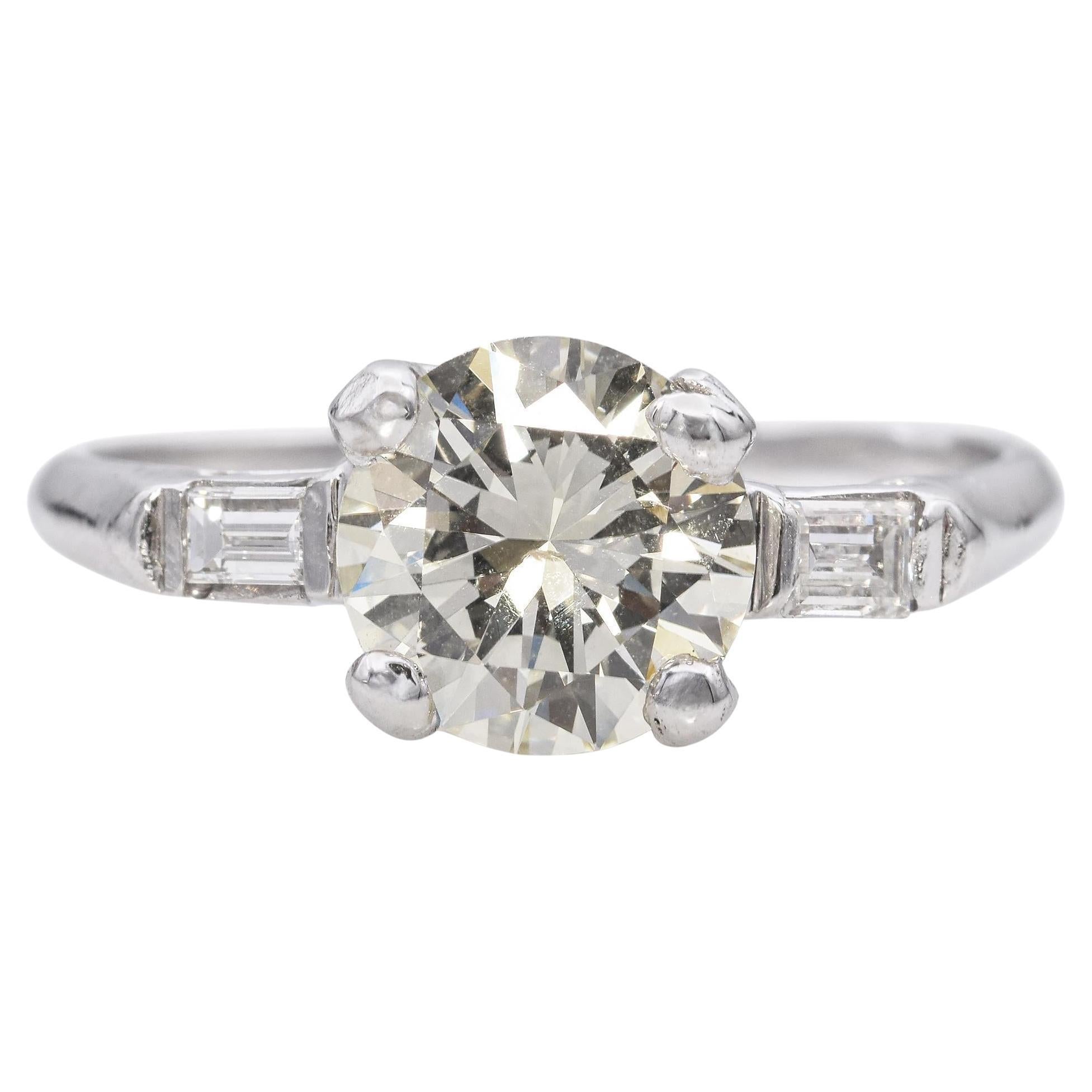 Mid Century Platinum 1.73ct Diamond Engagement Ring GIA