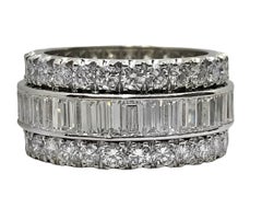 Mid Century Platinum 3 Row Eternity Band with Baguette & Round Diamonds