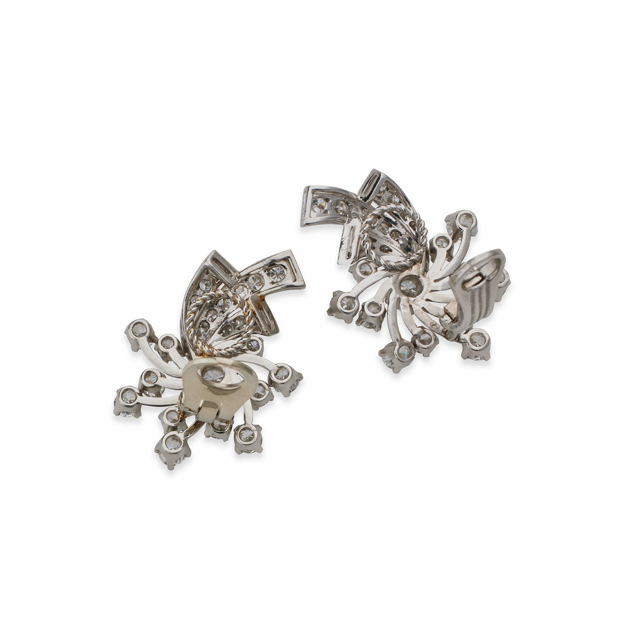 Brilliant Cut Mid-Century Platinum and Diamond Clip Earrings