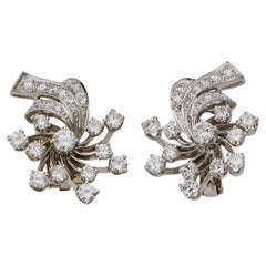 Mid-Century Platinum and Diamond Clip Earrings