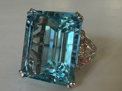 Mid-Century Platinum Aquamarine Diamond Cocktail Ring