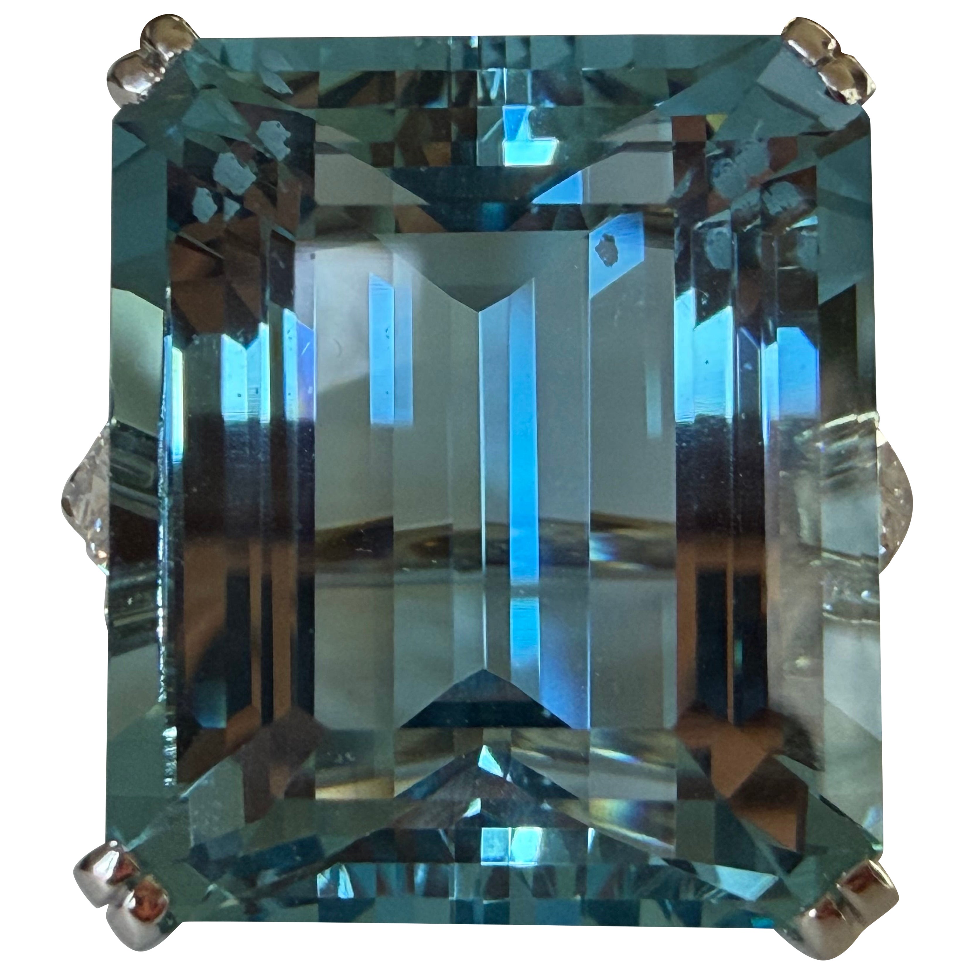 Mid-Century Platinum Aquamarine Diamond Cocktail Ring For Sale