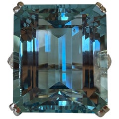 Mid-Century Platinum Aquamarine Diamond Cocktail Ring Mid-Century Platinum Aquamarine Diamond Cocktail Ring