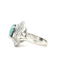 Mid-Century Platinum Black Opal and Diamond Ballerina Style Ring